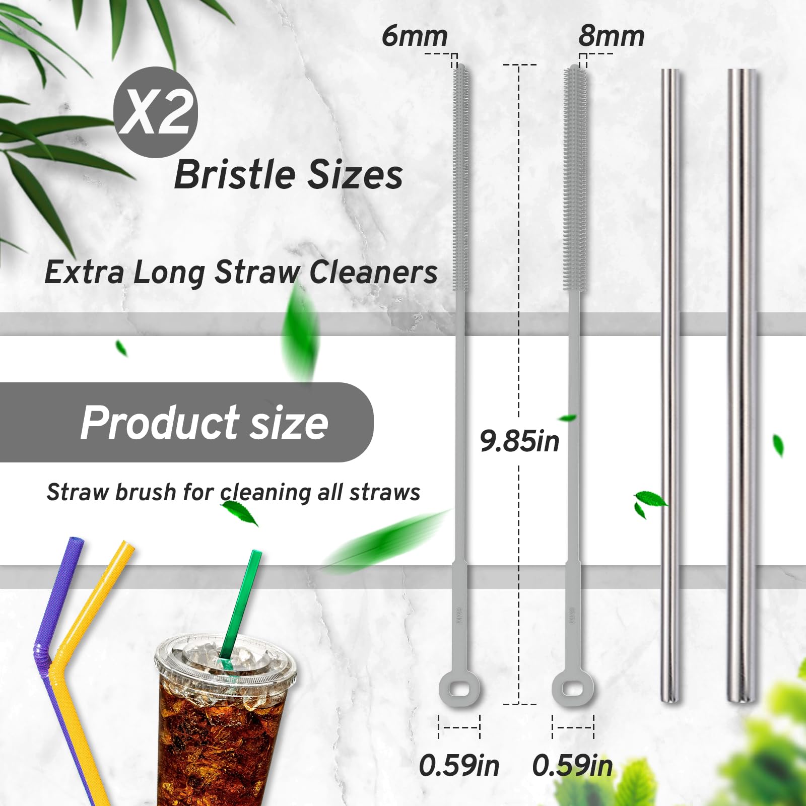 Eco-Friendly Reusable Silicone Straw Cleaner Brush - Extra Long Pipe Cleaner for Metal, Glass & Plastic Drinking Straws, Smoothie Straws & Bottle Lids - Perfect for Home, Office, Travel & Camping Use