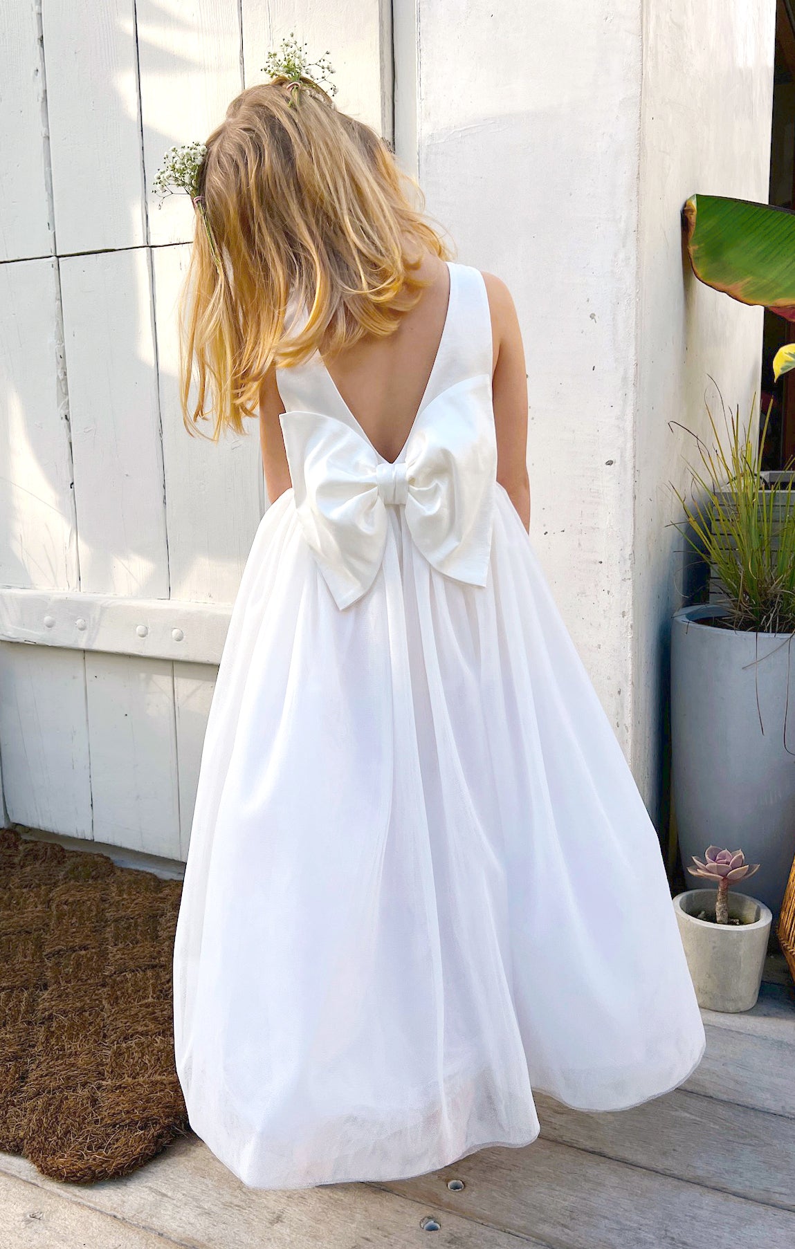 White Taffeta Flower Girl Dress for Weddings - Elegant & Comfortable Formal Dress for Special Occasions