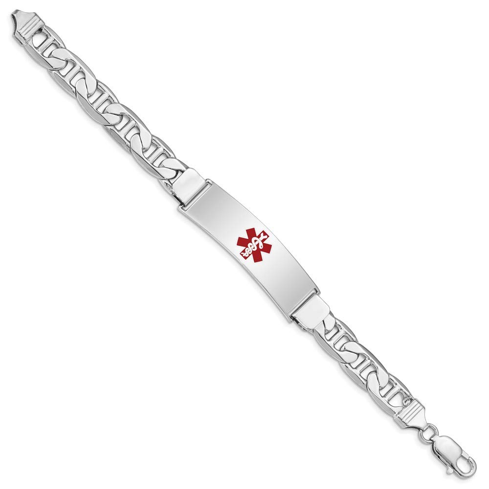 925 Sterling Silver Engravable Medical ID Bracelet for Nurses - Caduceus Symbol, Anchor & Mariner Link Design with Secure Lobster Clasp (8