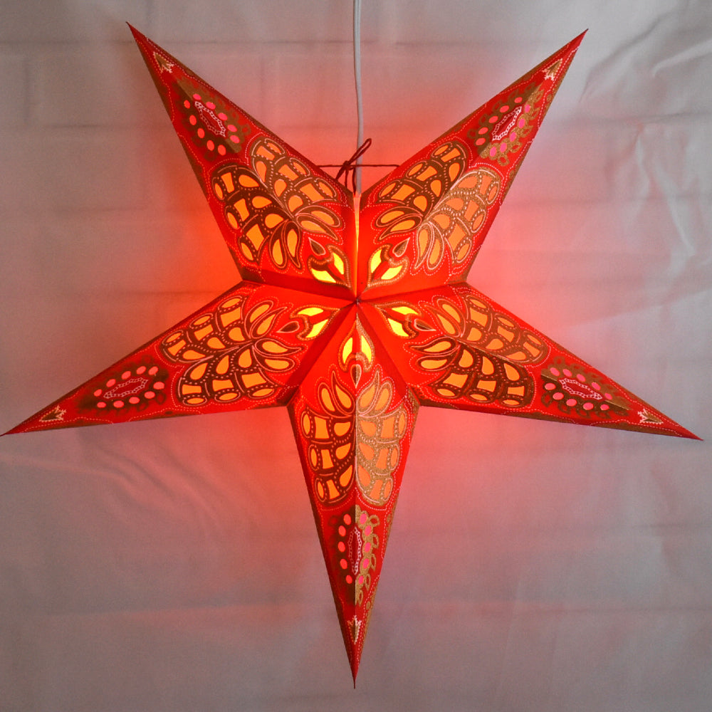 24-Piece Red & Gold Monarch Glitter Paper Star Lanterns - Hanging Party Decorations for Christmas, Wedding, Baby Shower & Home Decoration