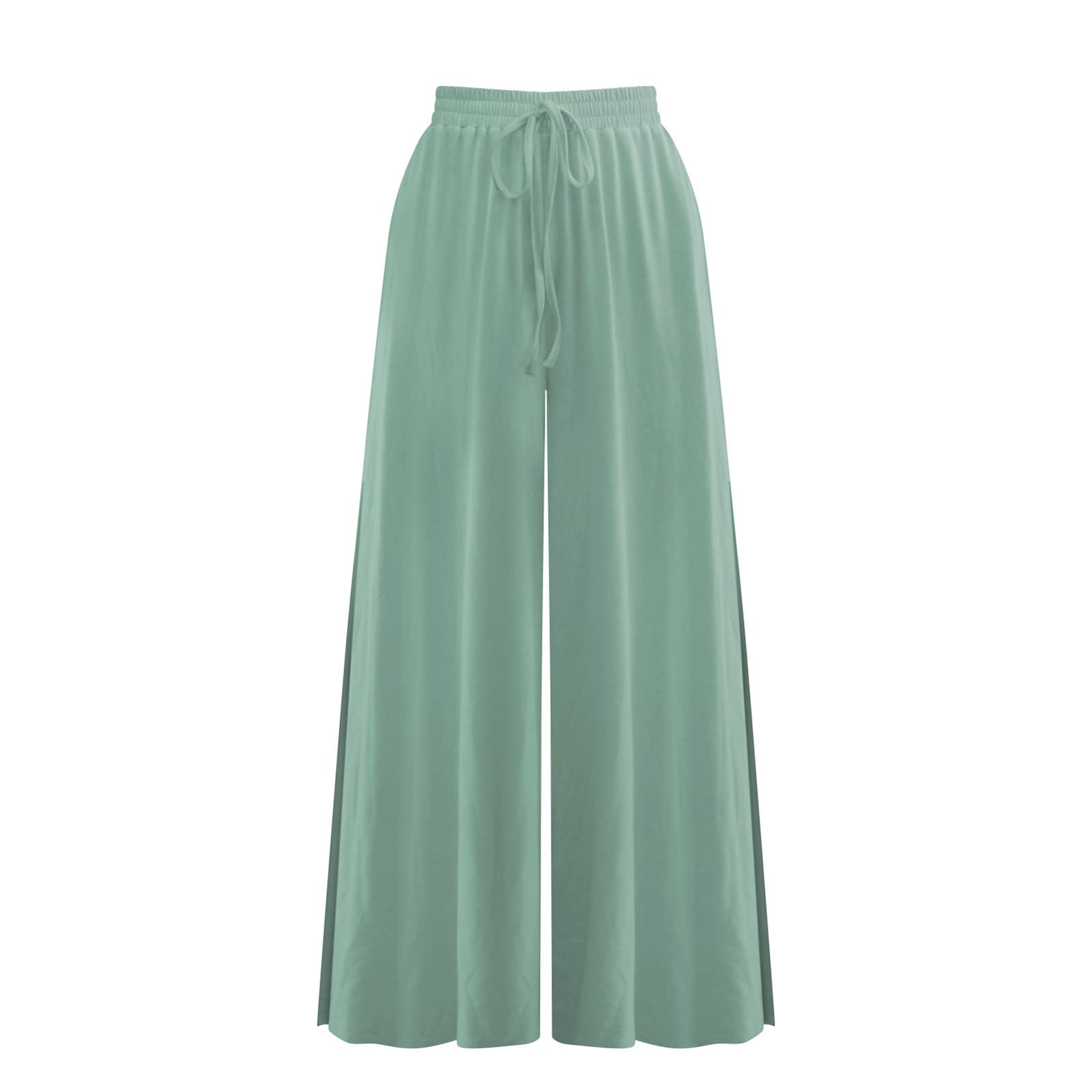 Women's High Waist Palazzo Pants - Solid Color Wide Leg Trousers with Drawstring & Side Slits | Comfortable Lounge Pants for Yoga, Travel & Casual Wear