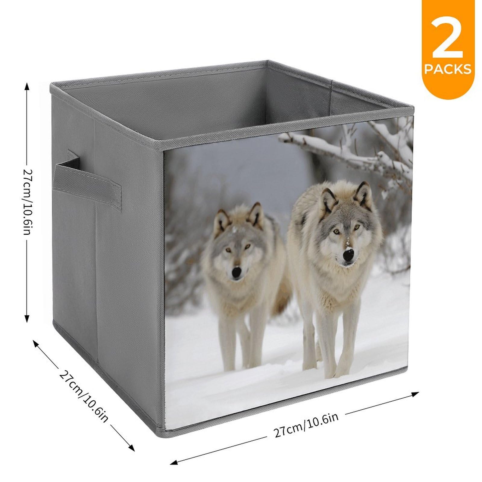 2PCS Foldable Storage Bins with Snow Wolf Print - Large Capacity Storage Boxes with Handles for Home, Office & Playroom Organization | Perfect for Toys, Books & Clutter Control