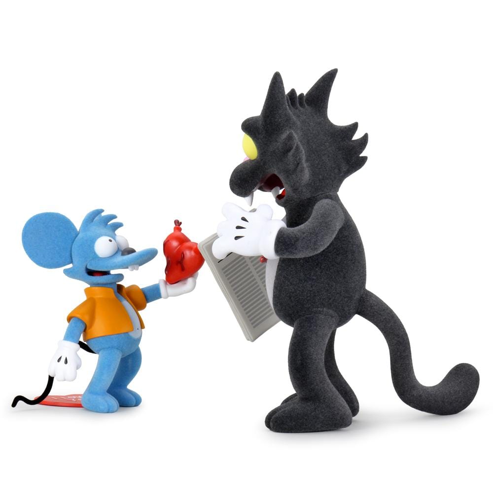 The Simpsons x Kidrobot Itchy & Scratchy Flocked Medium Figure Set - IamRetro Exclusive - Perfect for Collectors, Home Decor, and Pop Culture Enthusiasts