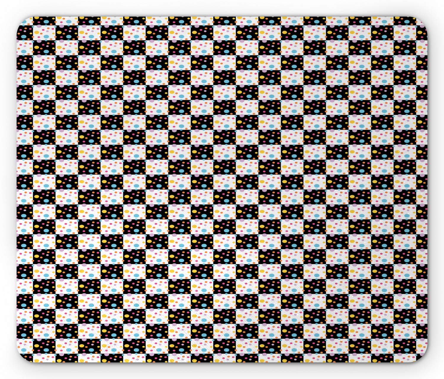 Ambesonne Colorful Mouse Pad - Black & White Checkered Pattern with Vibrant Dots, Modern Geometric Design, Non-Slip Rubber Base, Standard Size Rectangle Mousepad for Office & Gaming Setup