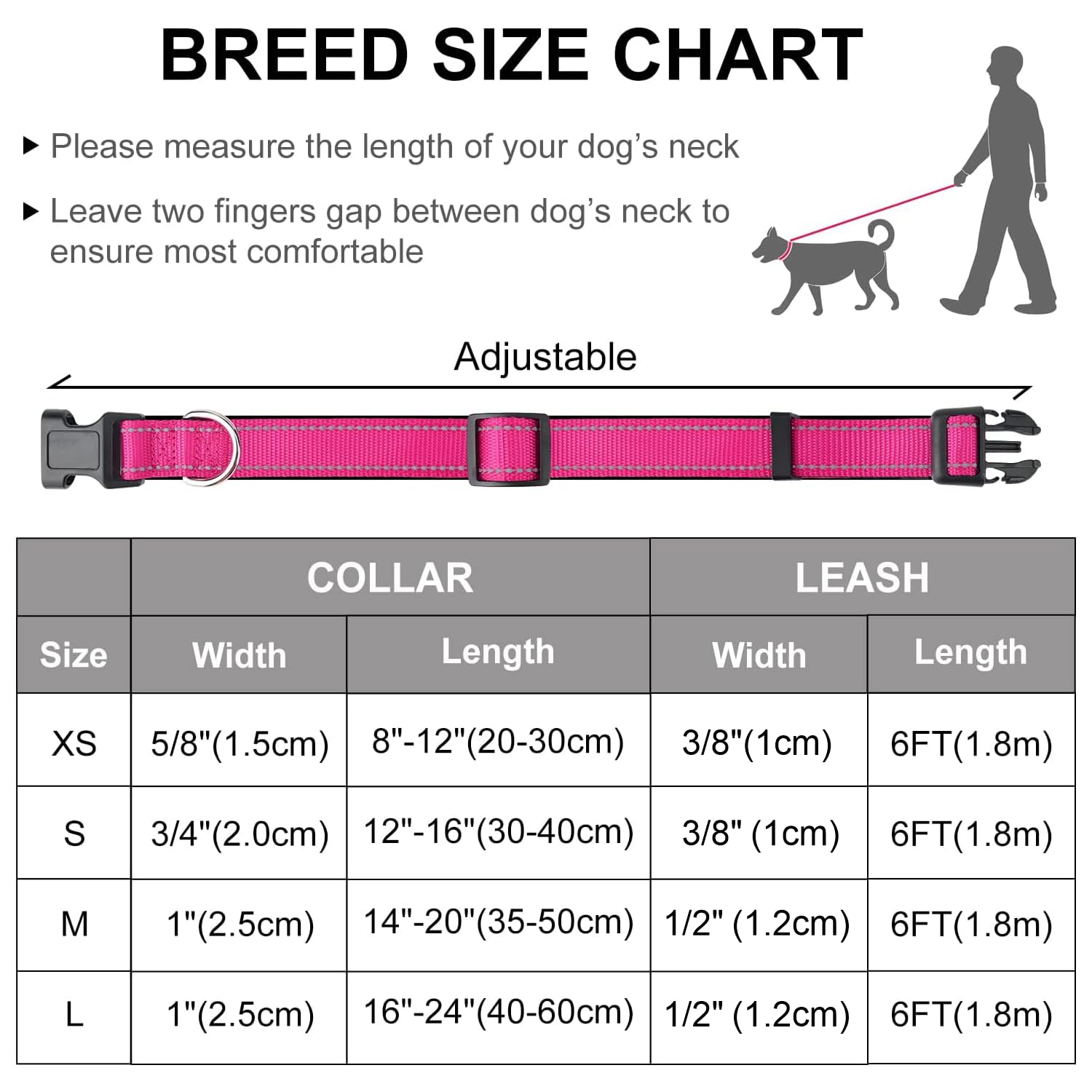 Dynmeow Reflective Dog Collar and Leash Set - 6FT Strong Climbing Rope Leash with Padded Handle, Adjustable Pet Collar with Soft Neoprene Padding for Small & Medium Dogs - Hot Pink (Size S) - Perfect for Night Walks, Hiking & Outdoor Adventures