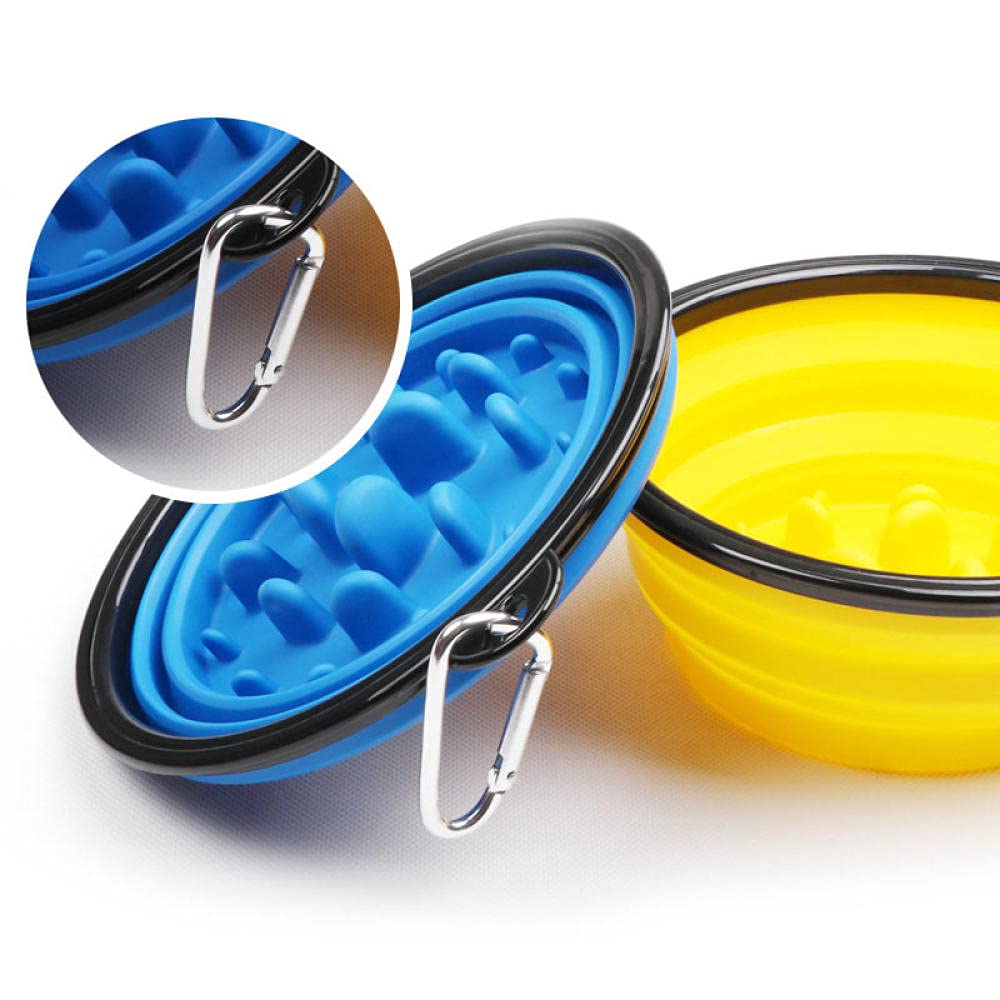 Foldable Slow Feeder Pet Bowls - 2 Pack Portable Travel Dog & Cat Water Food Dishes - Anti-Bloat L Size Orange Bowls for Puppy Feeding at Home or Outdoor Adventures