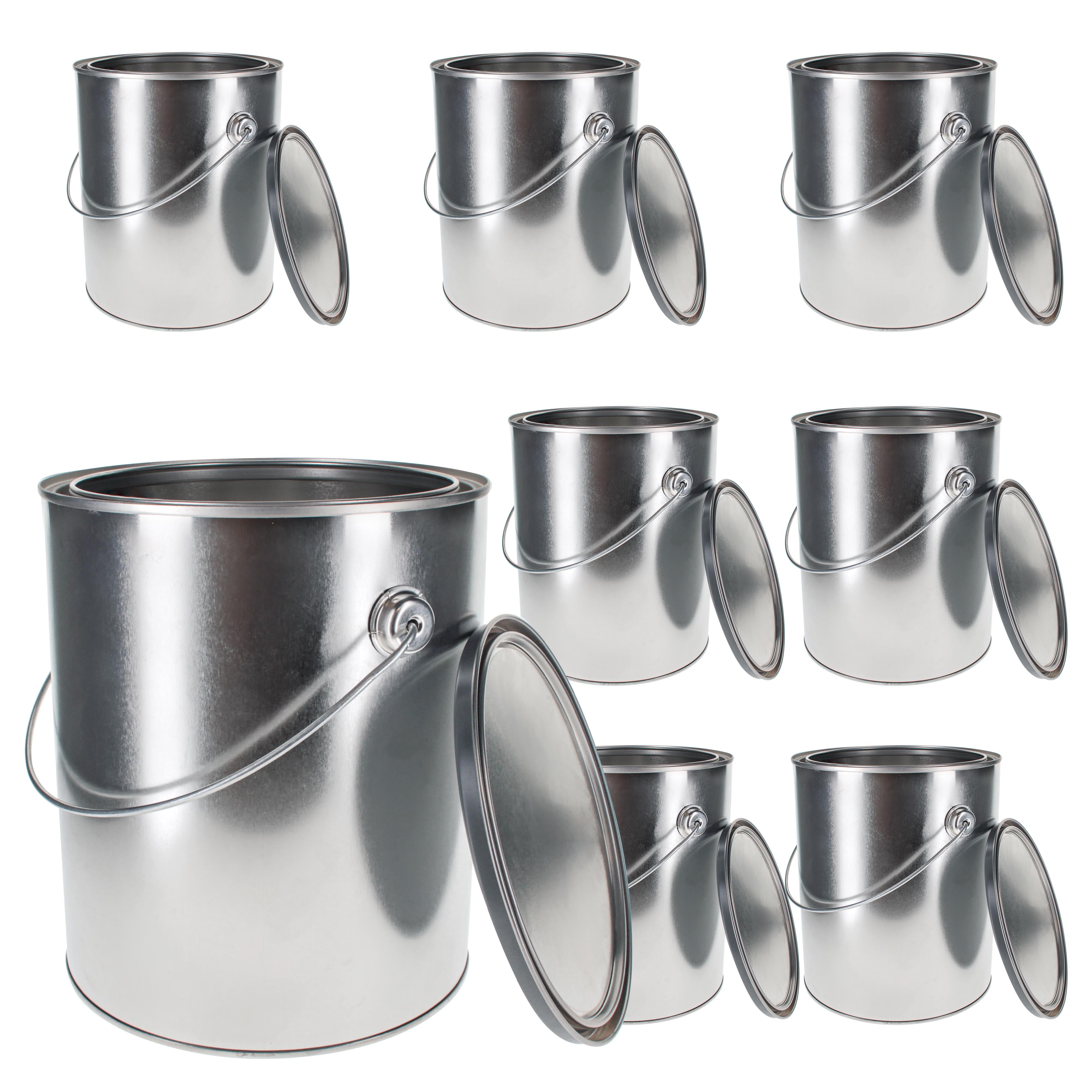 1 Gallon Unlined Empty Metal Paint Can Bucket with Lids & Bail Handles - Pack of 8 - Triple Tight Seal Steel Storage Container (128 fl oz) - Ideal for Storing Leftover Oil-Based Paint, Auto Coatings & DIY Projects
