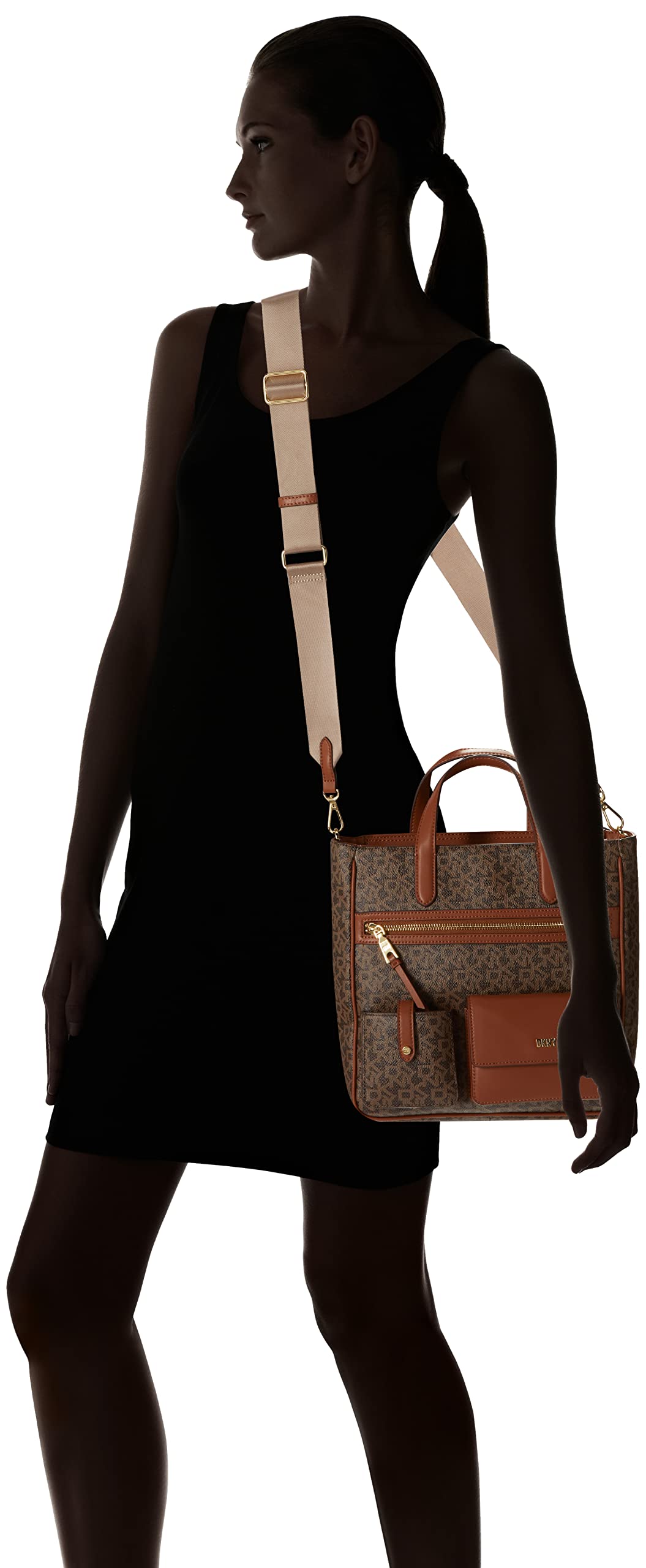 DKNY Zyon Large Tote Bag in Mocha & Caramel - Stylish Work Bag, Travel Tote & Everyday Purse for Women