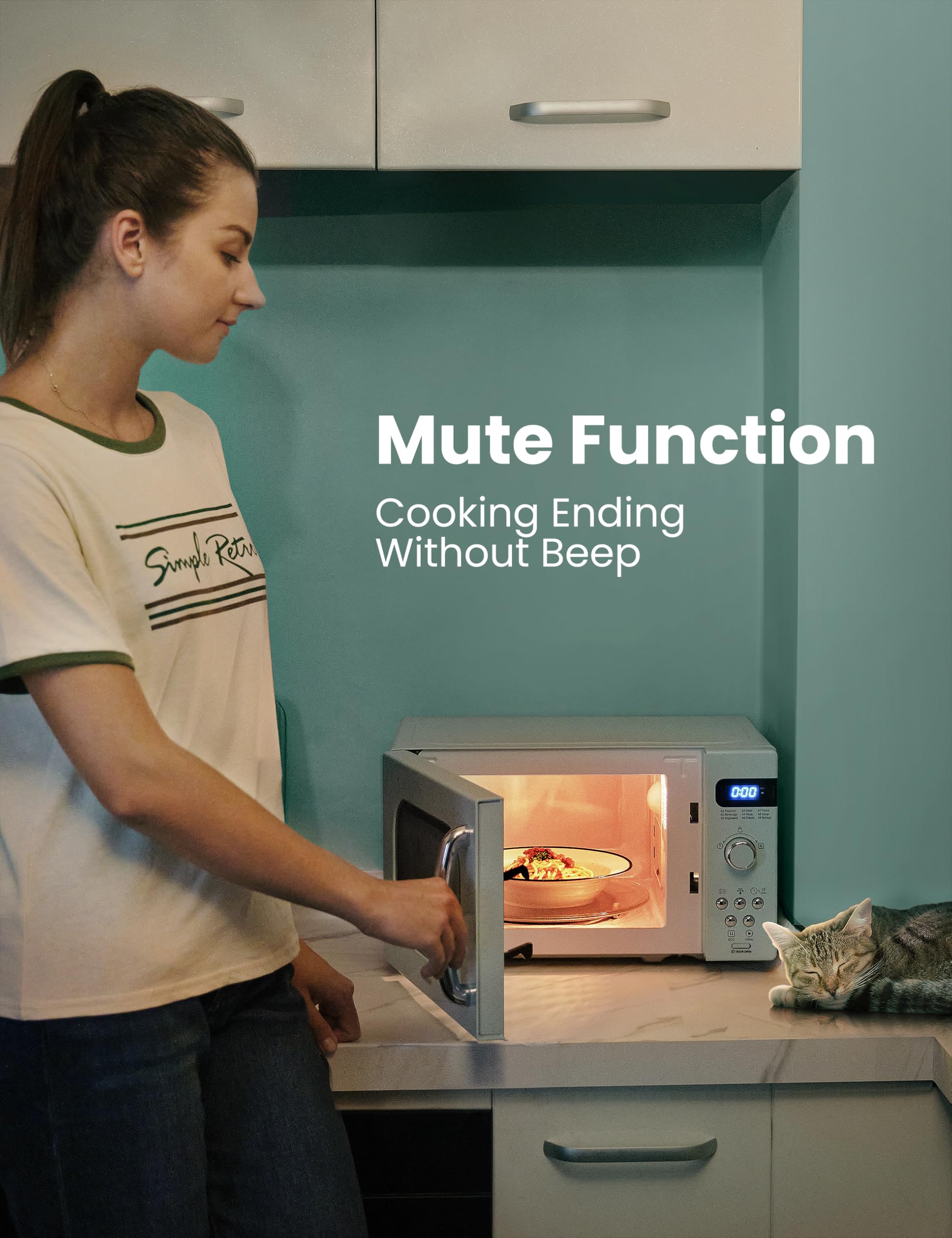 COMFEE' Retro Small Microwave Oven 0.7 Cu Ft - Compact 700W Countertop Microwave with 9 Preset Menus, Position-Memory Turntable & Mute Function - Perfect for Dorms, Apartments & Small Kitchens - AM720C2RA-G in Green