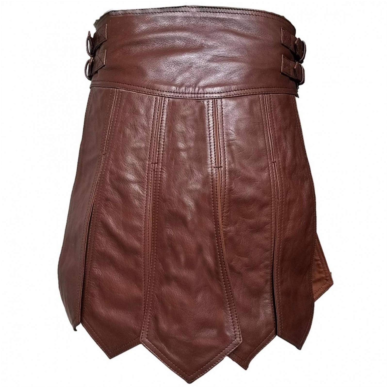 Men's Genuine Brown Leather Gladiator Kilt - Gay Clubwear & LARP Costume - Size W30 x 20