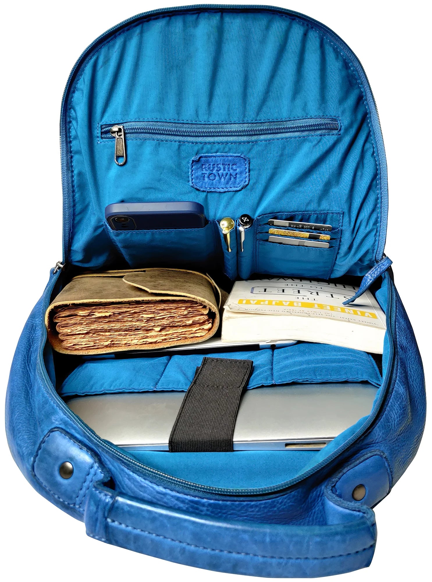 Stylish Blue Leather Laptop Backpack for Women - Perfect for Work, Travel & College | Water-Resistant & Spacious 15.6