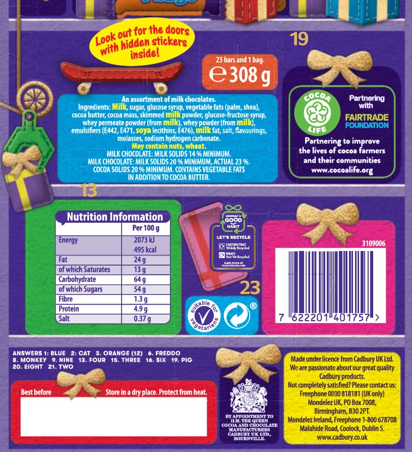 Cadbury Dairy Milk Christmas Chocolate Advent Calendar 90G - Countdown to Christmas with 24 Delicious Chocolate Treats - Perfect for Holiday Gifts, Stocking Stuffers & Family Traditions