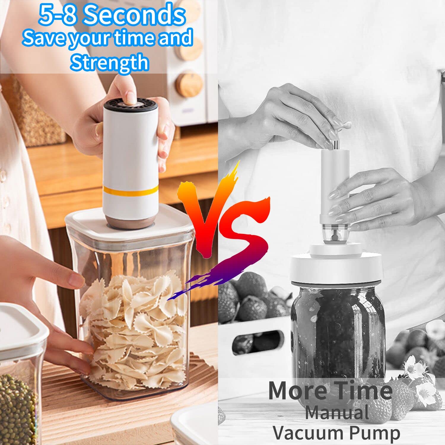Electric Mason Jar Vacuum Sealer Kit - Handheld Food Saver with Hose for Regular & Wide Mouth Jars | Airtight Food Storage Solution for Kitchen, Meal Prep & Preserving Freshness | Perfect for Canning, Freezing & Long-Term Food Preservation
