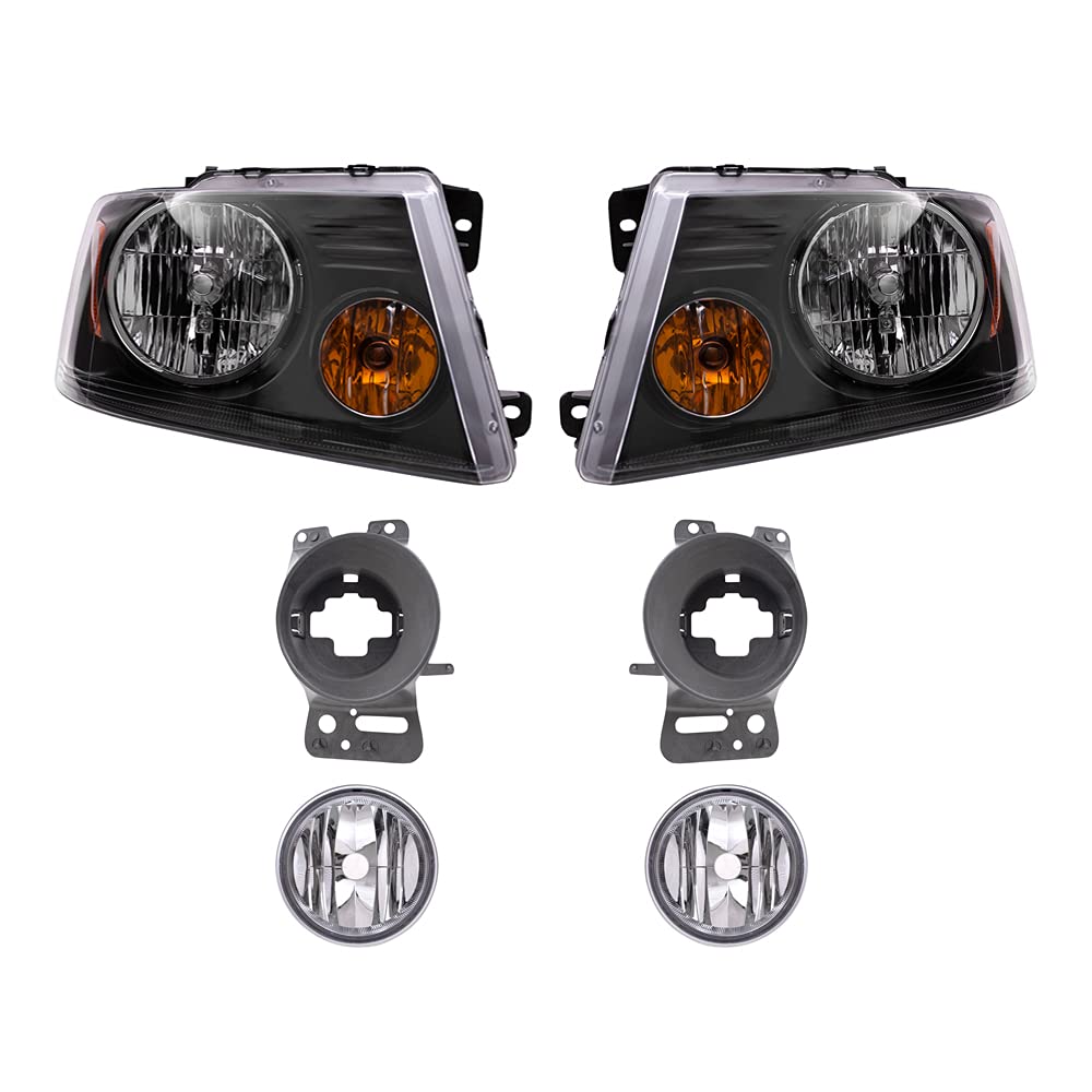 Brock Replacement Headlights Set - Left & Right Driver Passenger Side Fog Lights with Shadow Gray Black Bezel & Mounting Brackets (6-Piece) | Compatible with 2006-2008 Ford F-150 | Perfect for Off-Roading, Night Driving & Truck Upgrades