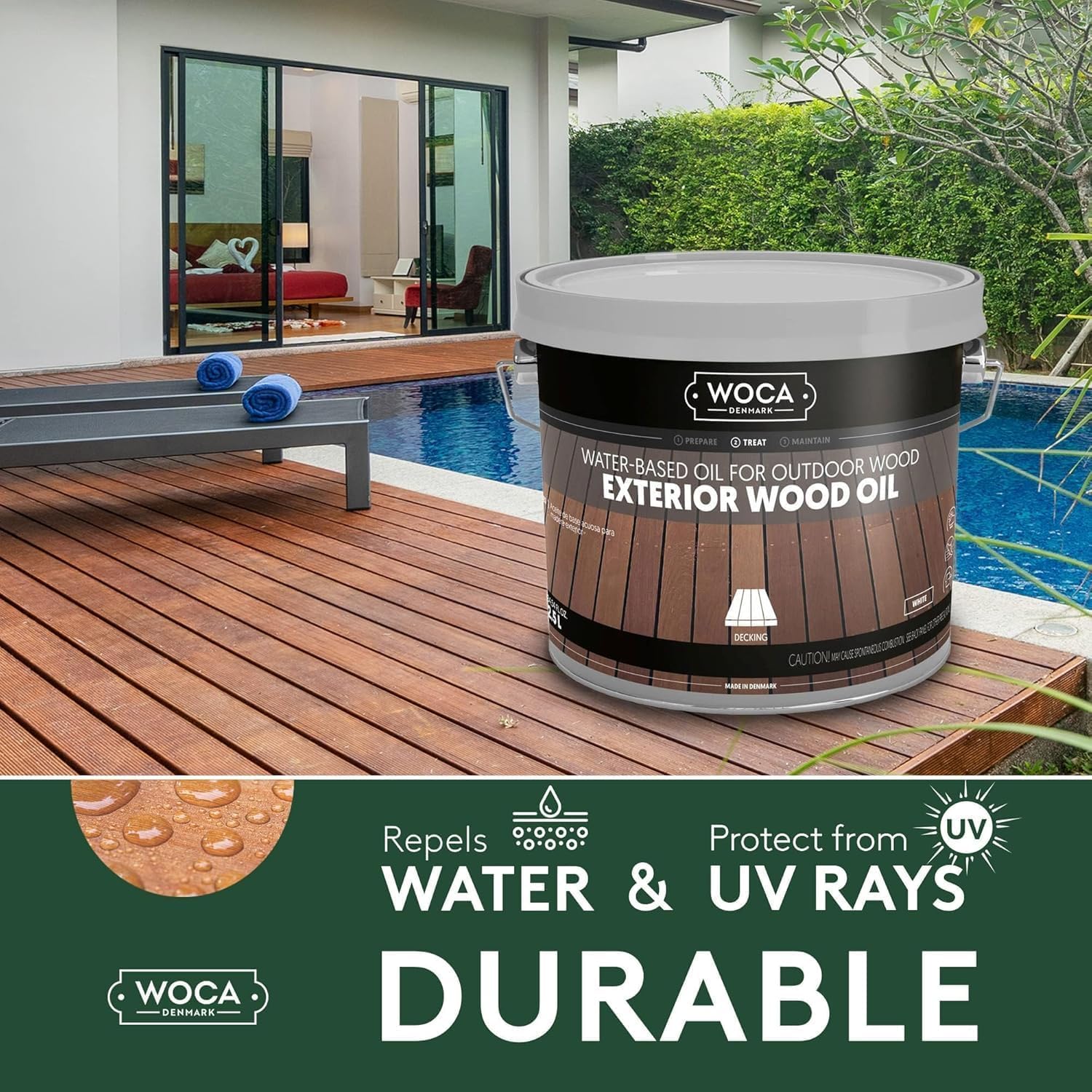 Premium WOCA Denmark Exterior Wood Oil - Water-Based Penetrating Stain for Outdoor Wood Decks, Fences, Siding & Furniture - 2.5L Natural Finish - Protects & Enhances Wood Grain - Ideal for Patio, Garden & Outdoor Living Spaces