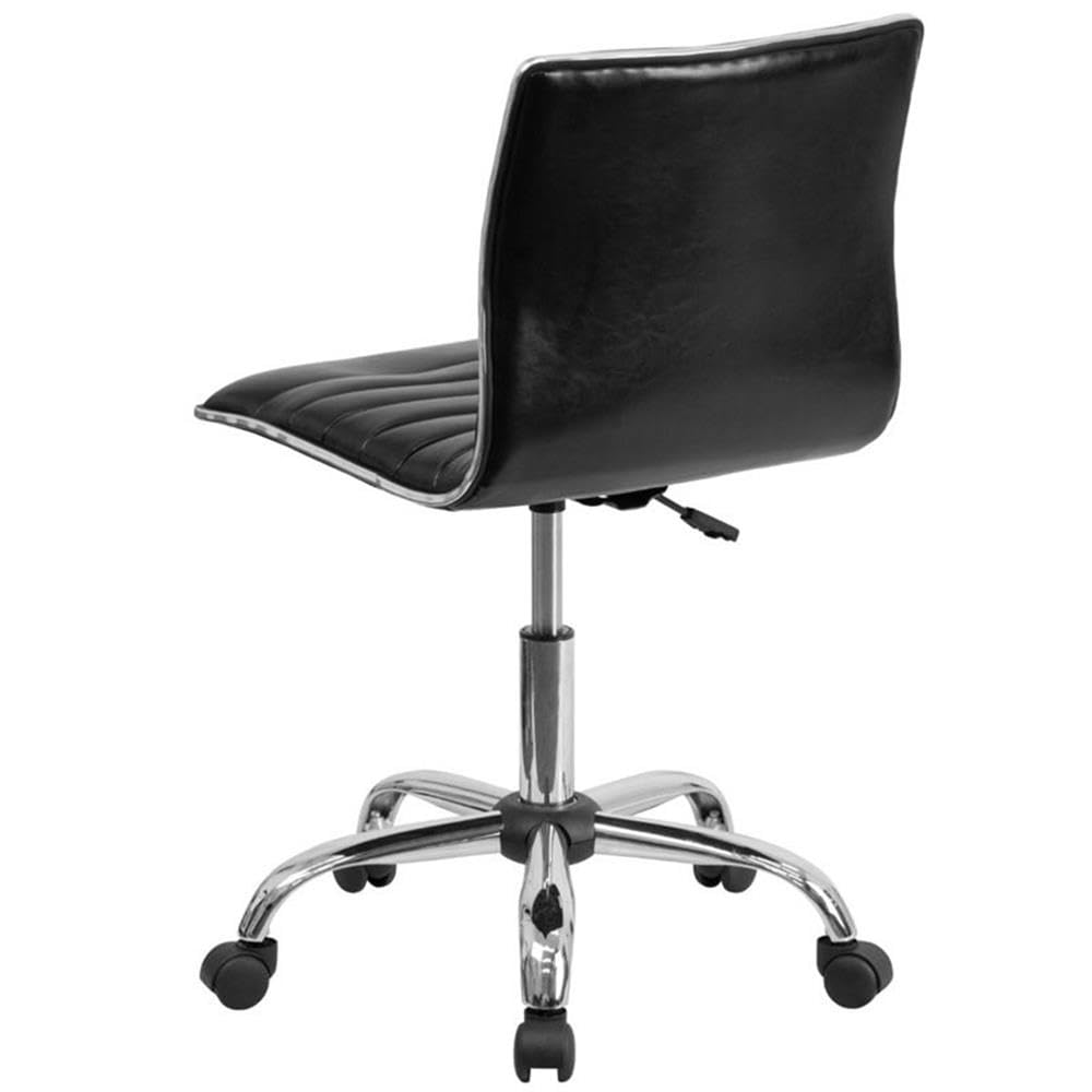 UrbanPro Mid Century Ribbed Faux Leather Office Chair - Black Modern Executive Desk Chair for Home & Office Workspace | Ergonomic Support for Long Hours