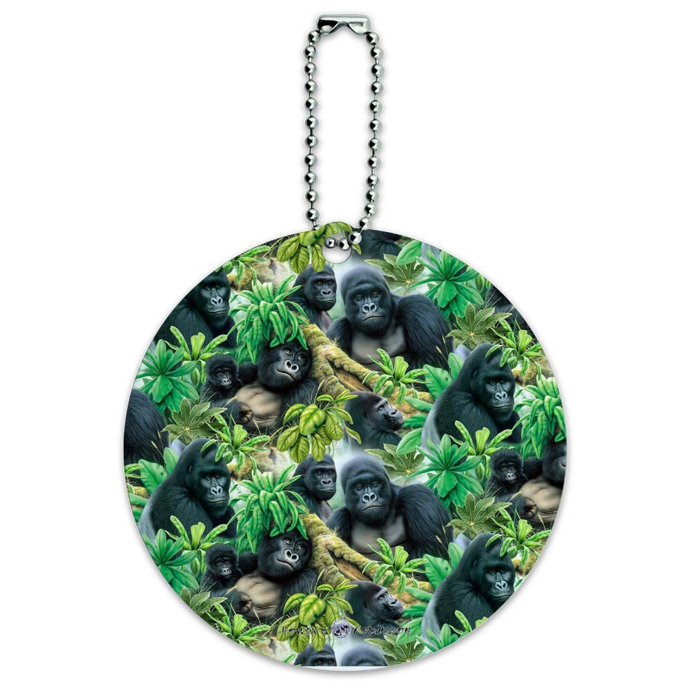 Gorilla Forest Family Pattern Round Luggage ID Tag - Durable Suitcase & Carry-On Baggage Identifier for Travel Accessories | Perfect for Family Vacations, Business Trips & Airport Security