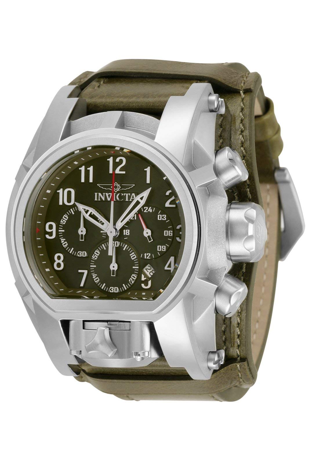 Invicta Men's 52mm Bolt Zeus Magnum Green Beret Chronograph Watch with Leather Strap (Model 34581) - Perfect for Military Enthusiasts, Outdoor Adventures & Casual Wear