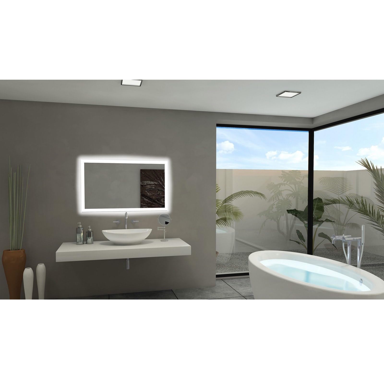 IB Mirror Rectangle Backlit Bathroom Mirror with Cool White LED Lighting - Perfect for Modern Vanity, Makeup Application & Spa-Like Bathroom Decor