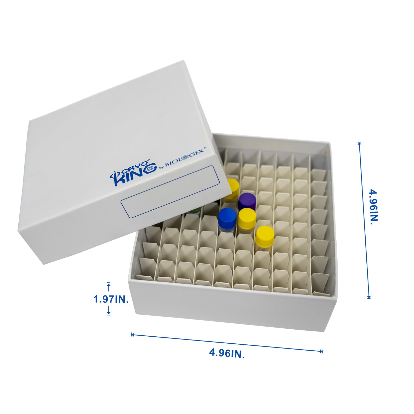 100-Well Microtube Storage Box - 2 Inch Height Cardboard Cryogenic Lab Freezer Box with Plastic Coating | White Cryo Box for Laboratory Sample Organization (Case of 100) | Ideal for Biobanking, DNA/RNA Storage & Medical Research