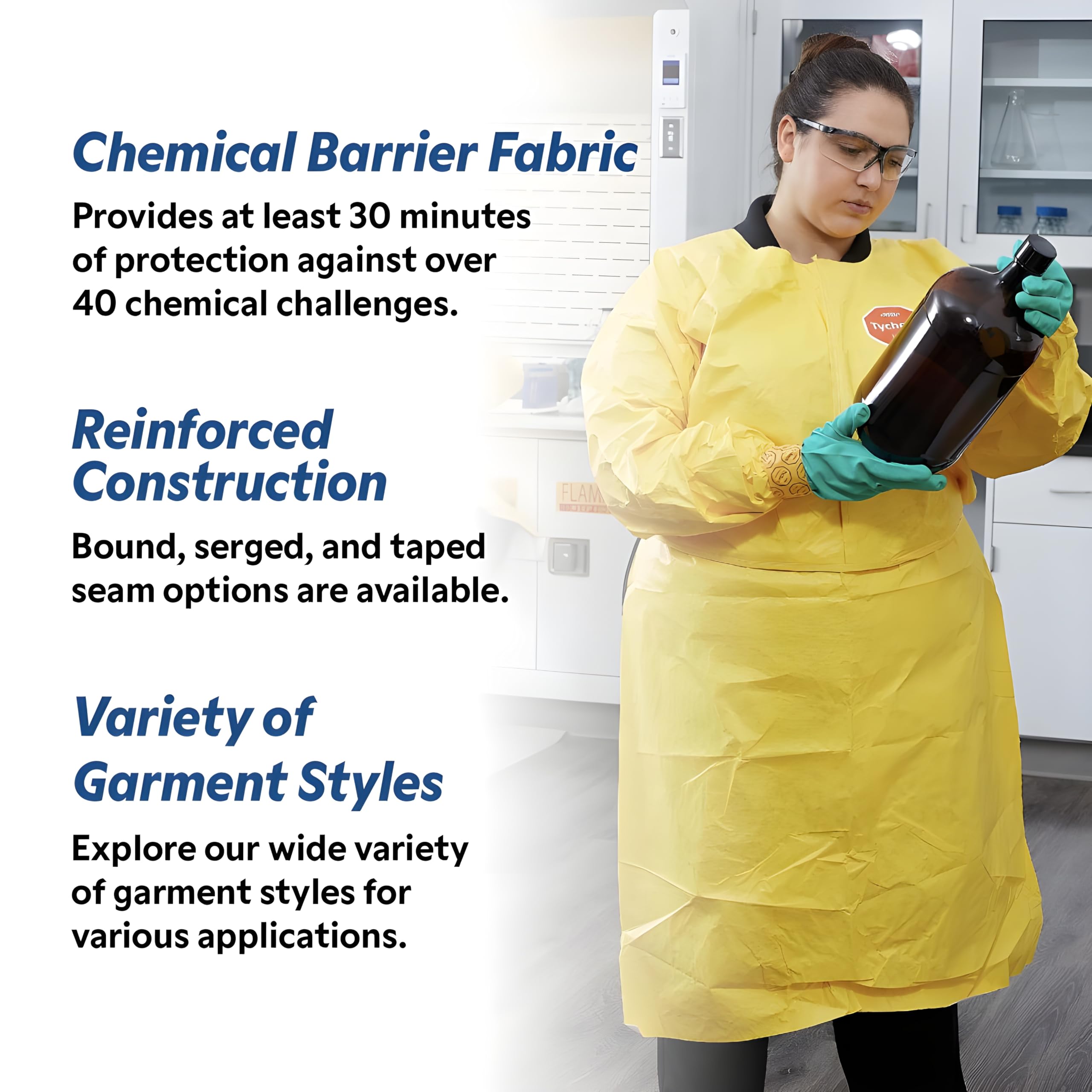 DuPont Tychem 2000 QC122B Disposable Chemical Resistant Coverall with Hood & Elastic Cuffs - Yellow, 3XL (12-Pack) - Ideal for Hazardous Chemical Handling, Lab Work & Industrial Safety Protection