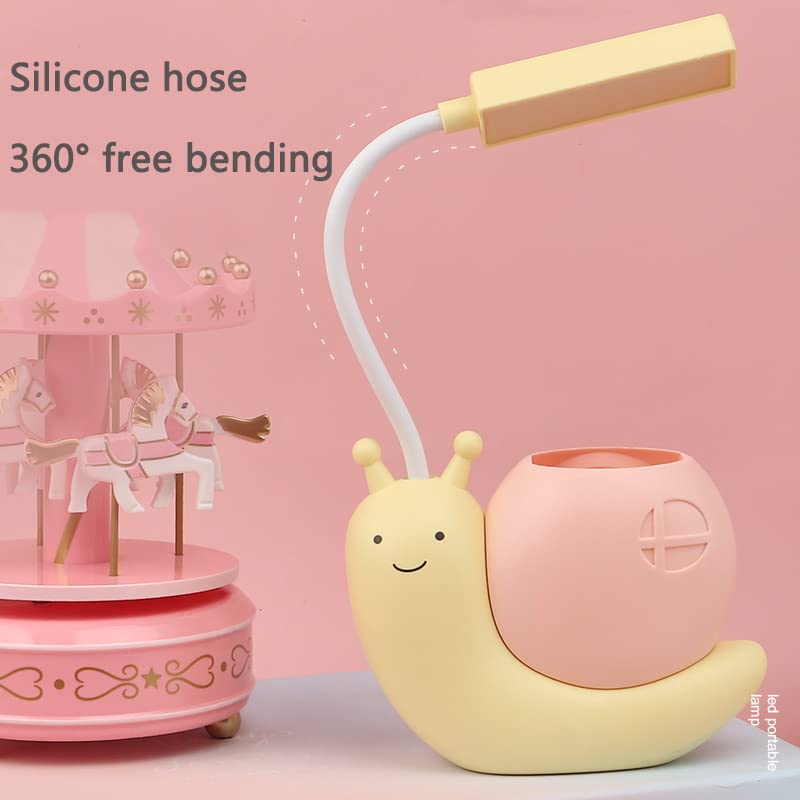 Snail-Shaped LED Desk Lamp for Kids - Cute USB Charging Eye Protection Study Lamp with 360° Adjustable Neck & Pen Holder | Perfect for Homework, Reading, and Night Light in Children's Bedroom (Blue)