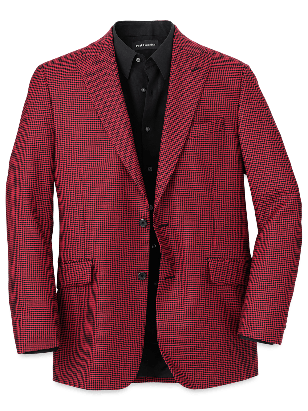Premium Wool Houndstooth Single-Breasted Peak Lapel Blazer for Men - Classic Black/Red Checkered Pattern | Formal Business Attire & Special Occasion Wear
