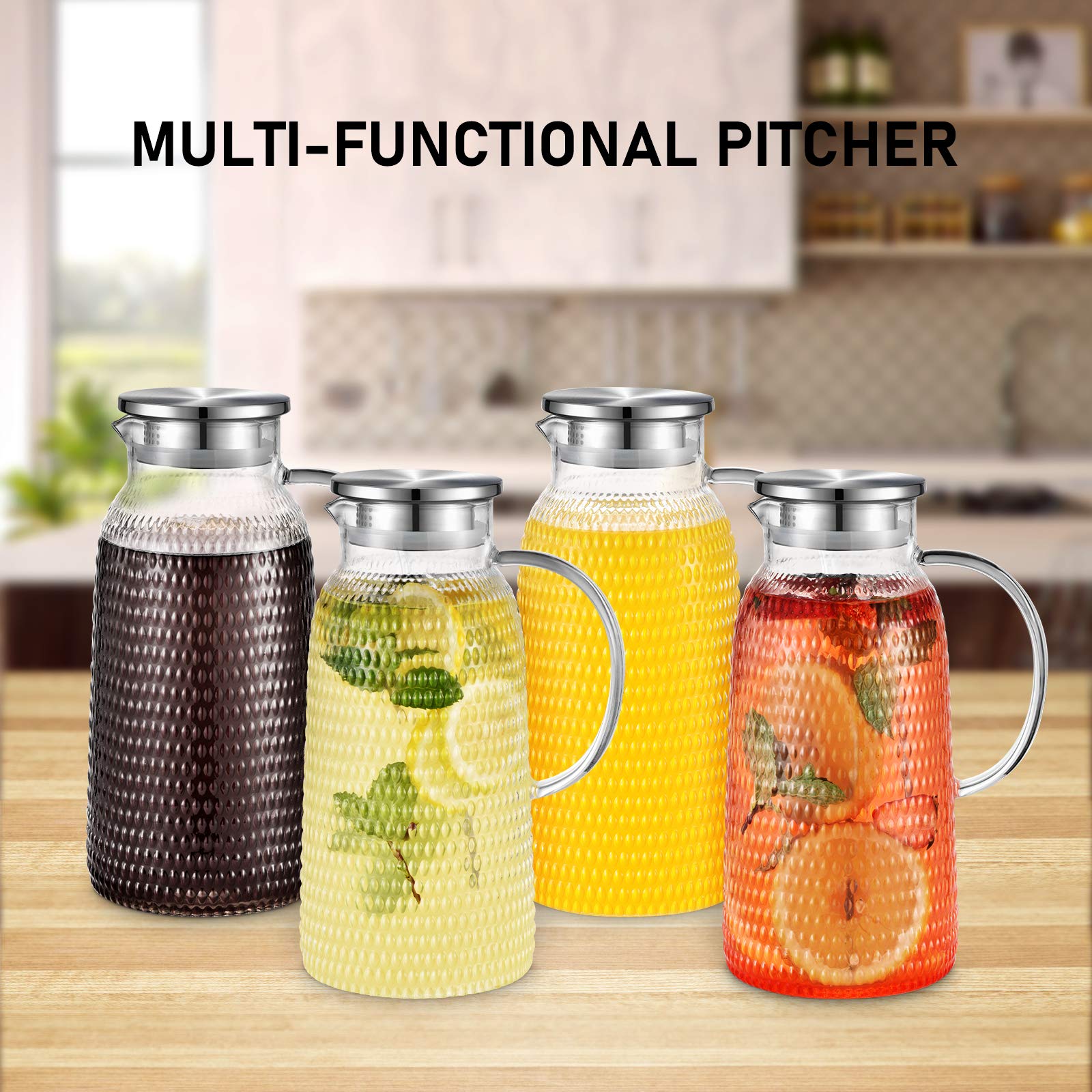 Aofmee 80oz Glass Pitcher with Lid - Heat Resistant Carafe for Iced Tea, Lemonade, Juice & Milk - Perfect for Sun Tea, Cold & Hot Beverages - Easy Clean Pitcher for Kitchen, Dining & Outdoor Entertaining