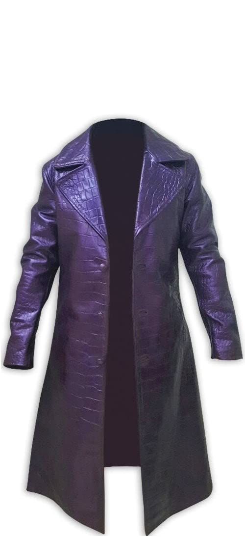 Premium Men's Purple Crocodile Leather Long Coat - Full Length Movie Style Jacket - Regular Fit Outerwear for Formal Events & Cosplay