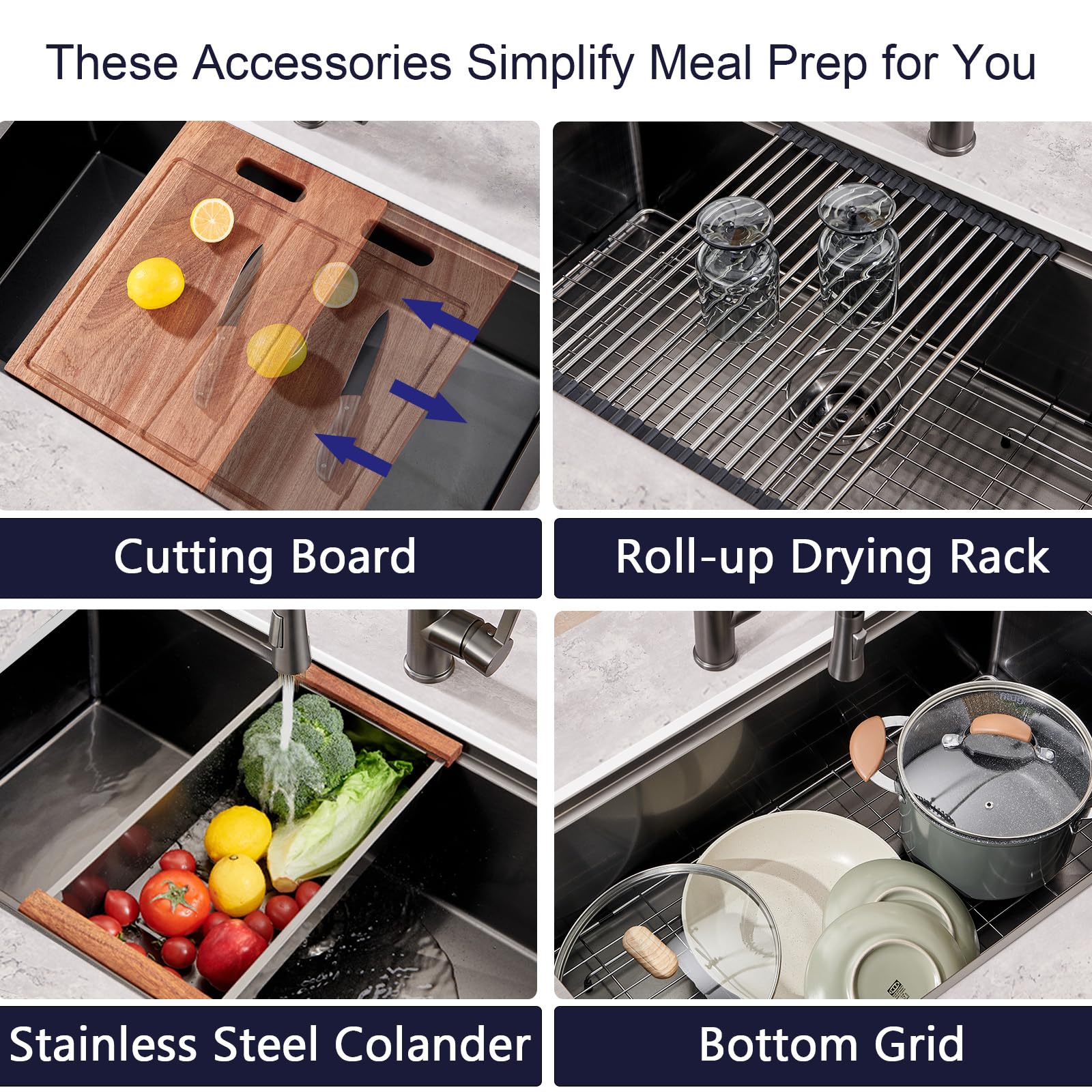 28 Inch Gunmetal Black Stainless Steel Undermount Kitchen Sink - CELAENO 28x19 Handmade 16 Gauge Single Bowl Workstation Sink with Accessories, 10 Inch Deep Modern Farmhouse Sink for Cooking, Washing Dishes and Food Prep