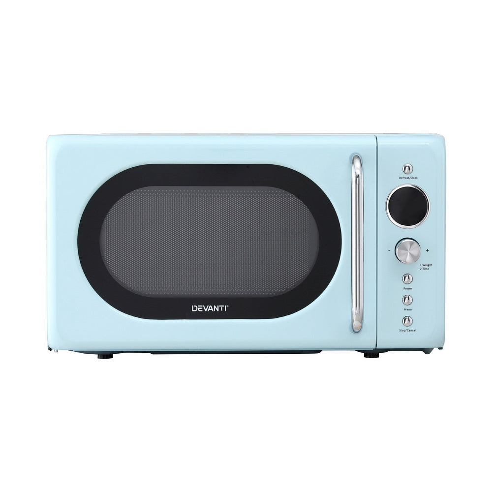 Devanti 20L 800W Compact Microwave Oven with Blue Exterior - Perfect for Small Kitchens, Dorms & Office Break Rooms