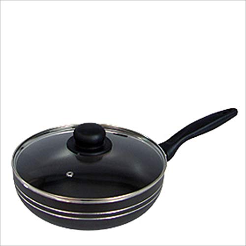 Riess Special Pans 28cm Aluminum Cookware Set with Glass Lid - High Cortina Coated Black Frying Pan for Sauteing, Frying & Cooking | Non-Stick & Durable Kitchenware