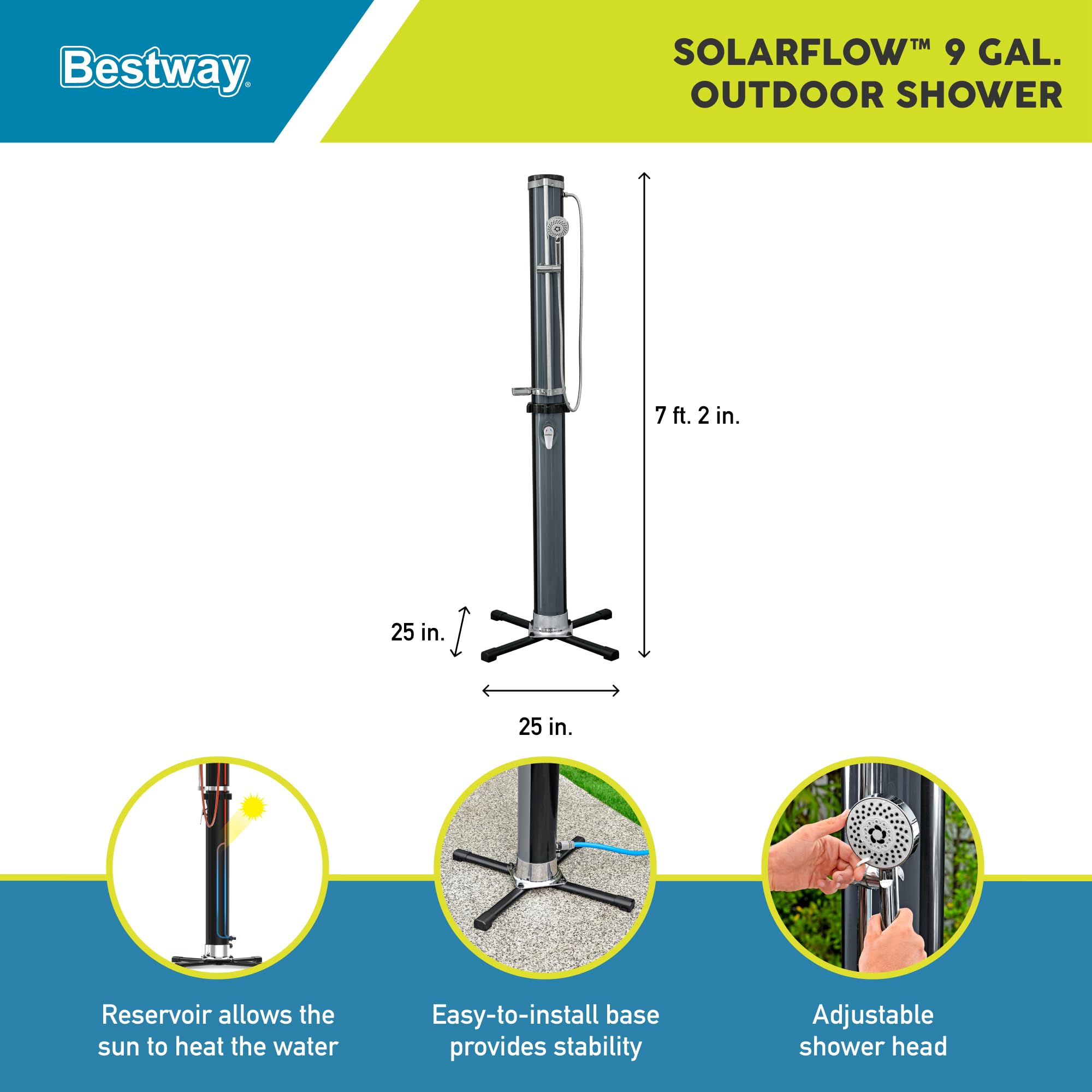 Bestway Flowclear SolarFlow 9 Gallon Solar-Heated Portable Outdoor Shower for Camping, Beach, Pool - Lightweight & Easy Setup - Perfect for Backyard, RV Trips, and Outdoor Adventures