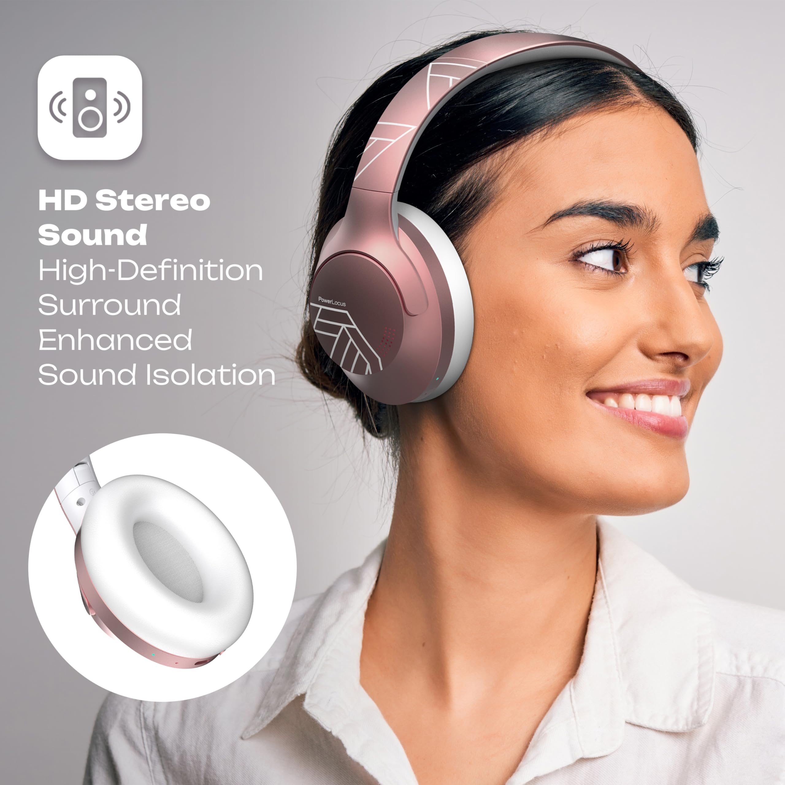 PowerLocus Bluetooth Over-Ear Headphones - 50 Hours Playtime, Wireless Foldable Headset with Built-in Mic, Lightweight HiFi Stereo Sound - Includes Carrying Case & Wired Mode for Phone Calls, PC Gaming, Travel & Commuting
