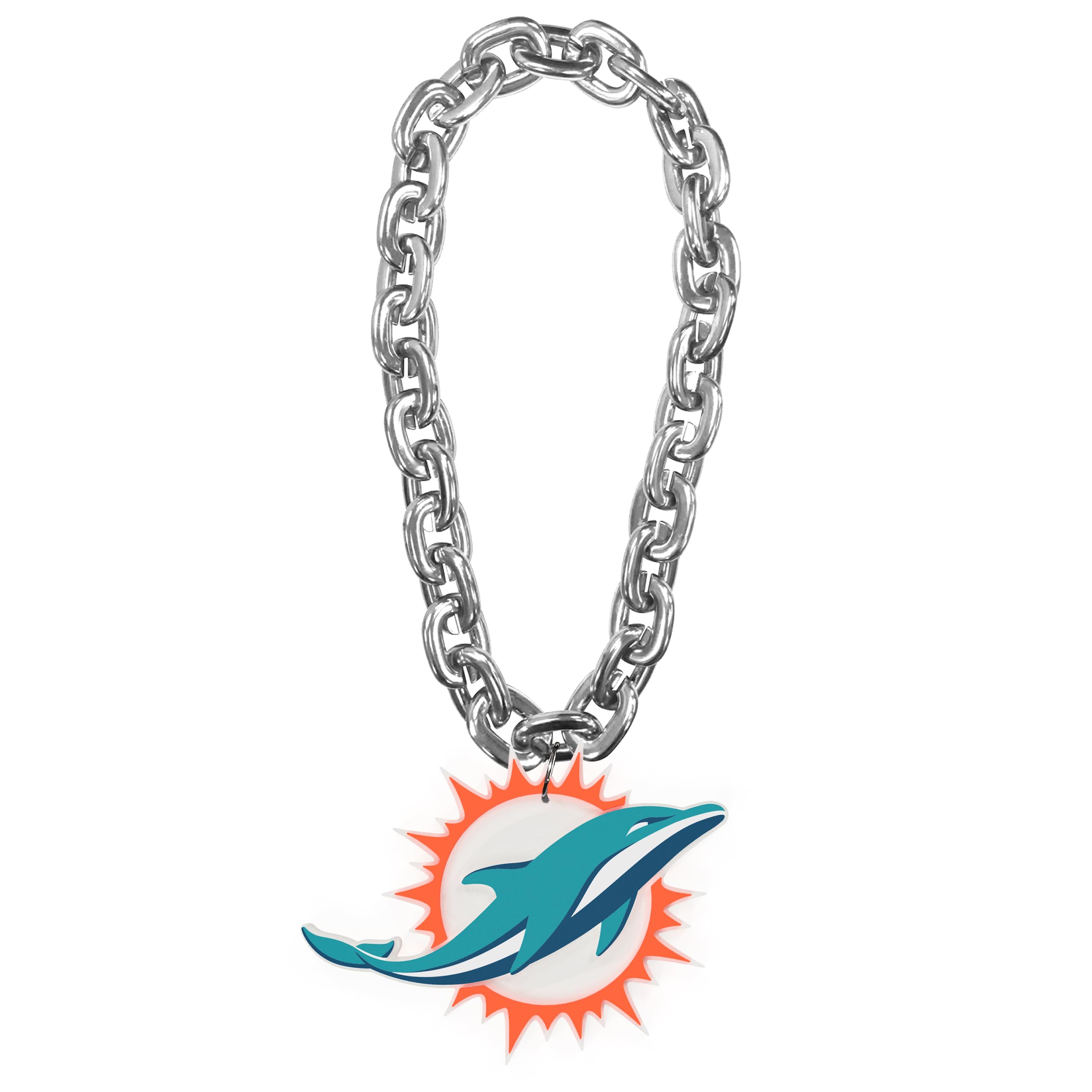 Aminco NFL Miami Dolphins Team Fan Chain Necklace - Silver Plated Football Jewelry for Men & Women | Perfect for Game Day, Tailgating & Sports Events