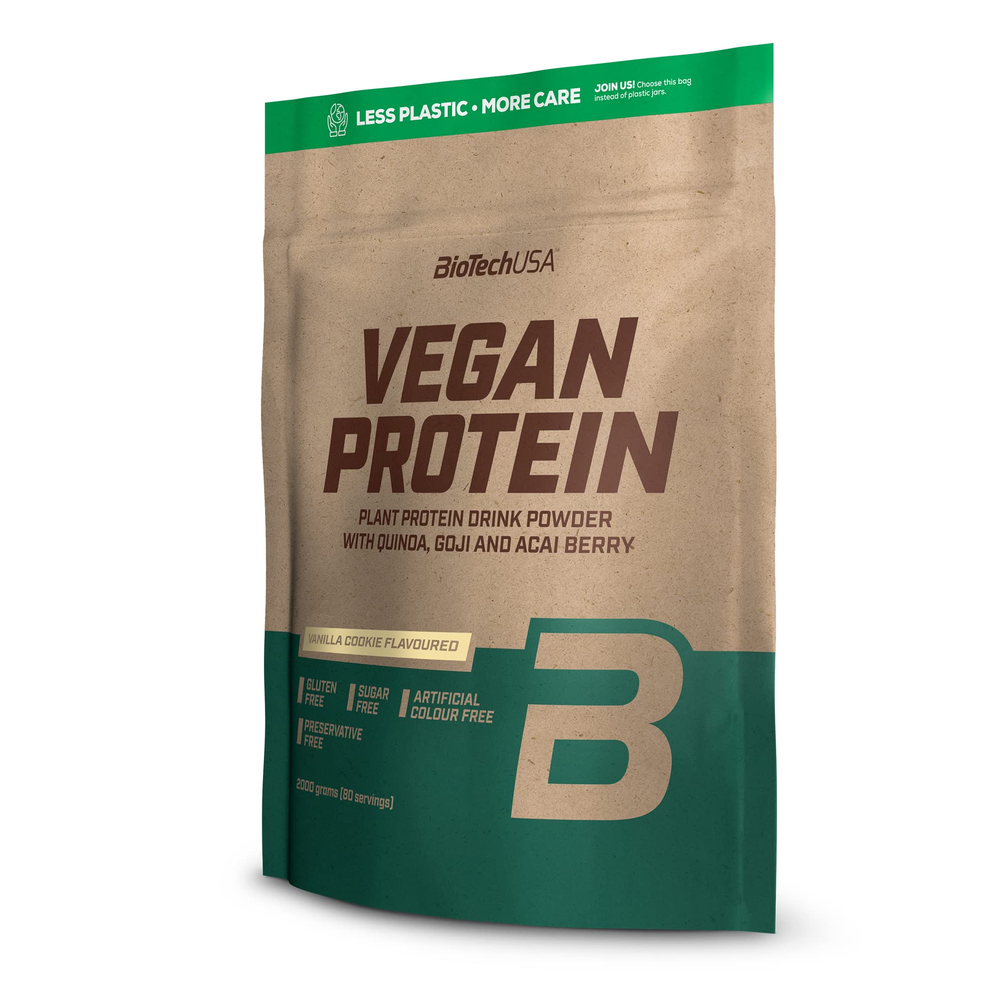 BioTechUSA Vegan Protein Powder - Vanilla Cookie Flavor, 2000g for Muscle Recovery & Post-Workout Nutrition | Plant-Based Protein Supplement for Athletes & Fitness Enthusiasts