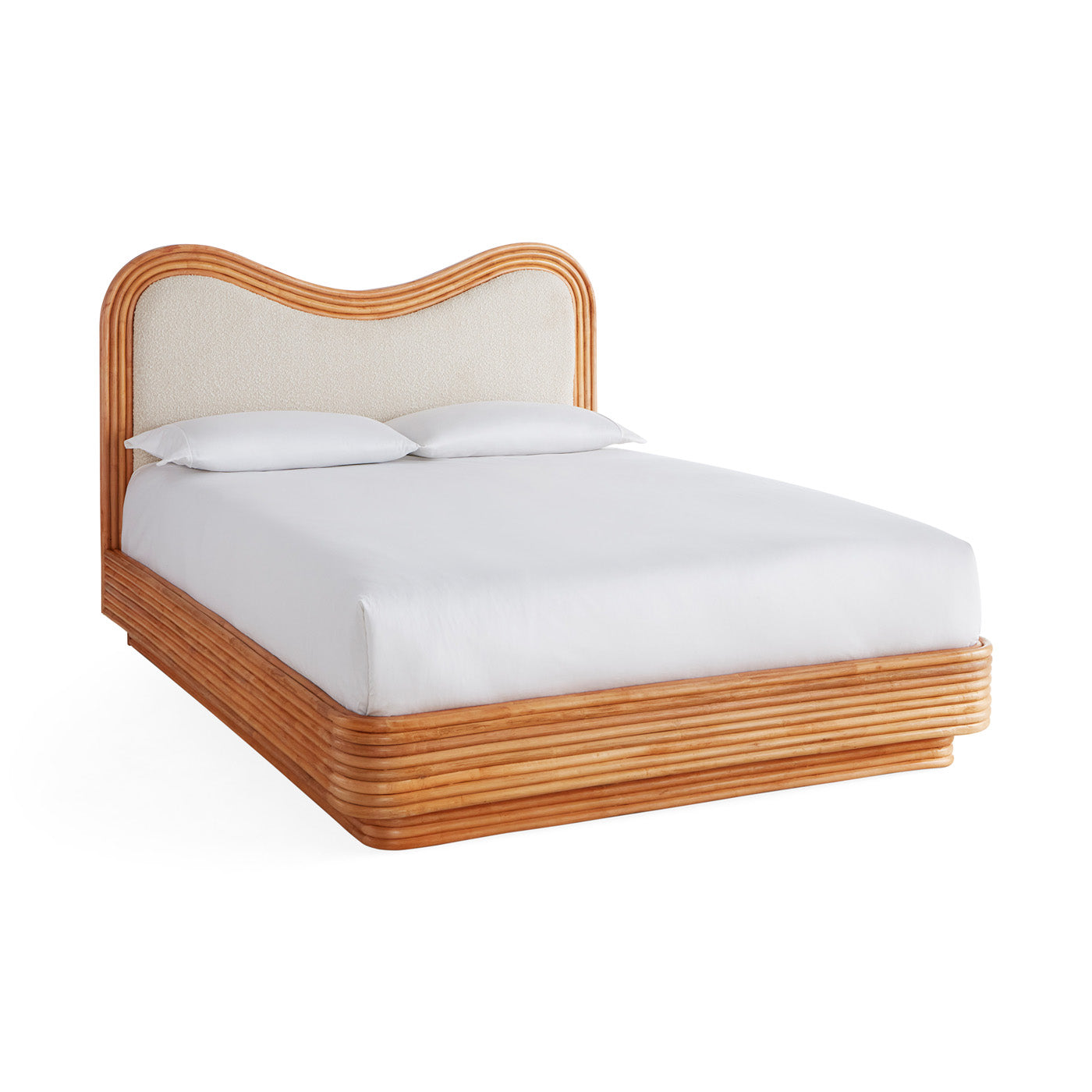Riviera Wave Bed - Modern Coastal Style Queen Size Platform Bed Frame with Wooden Slats - Perfect for Beach House, Guest Room or Master Bedroom