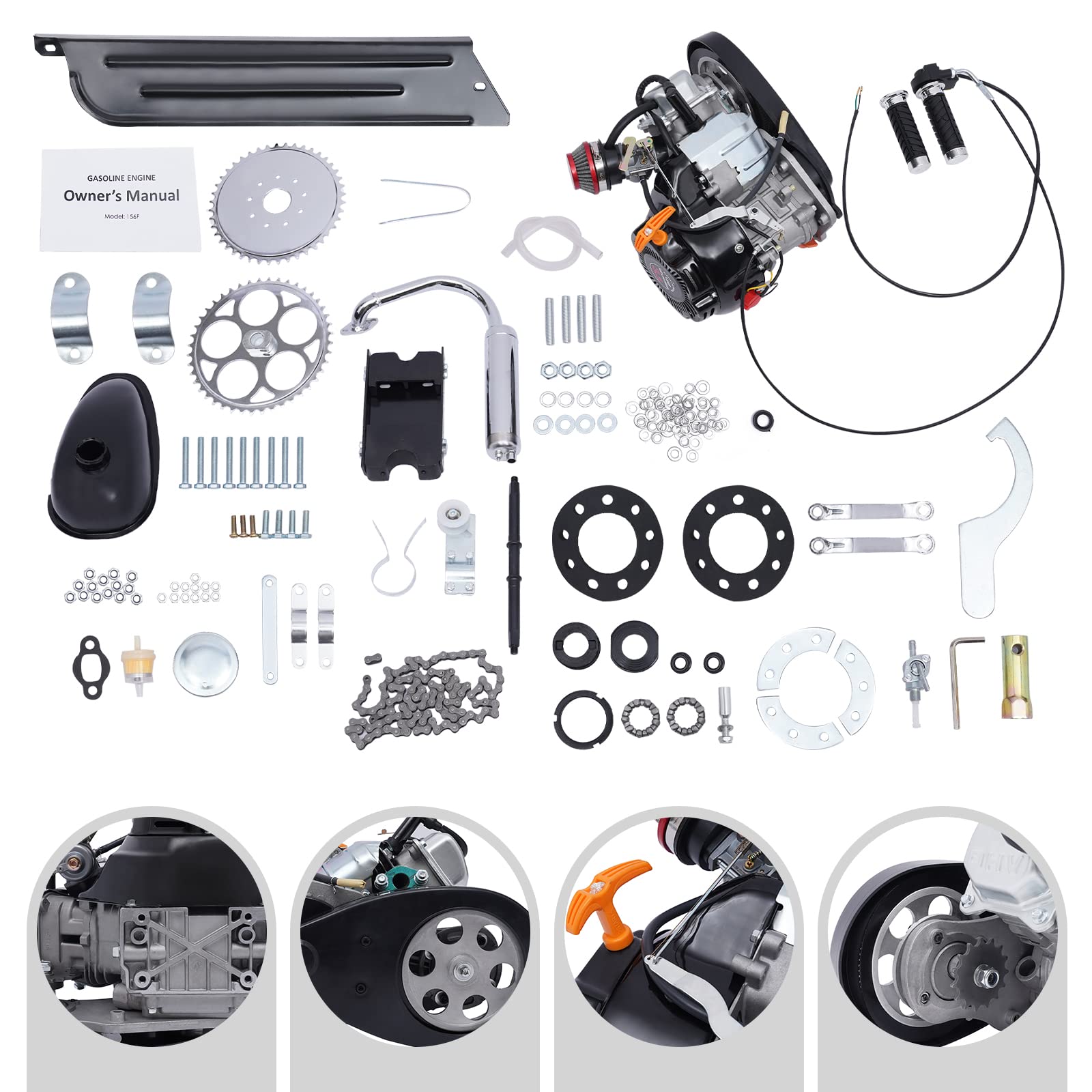 100CC 4-Stroke Bicycle Engine Kit - Single Cylinder Gas Motorized Bike Conversion Kit with Belt Drive for Scooters & Bicycles | Perfect for Commuting, Off-Road Adventures & DIY Bike Projects