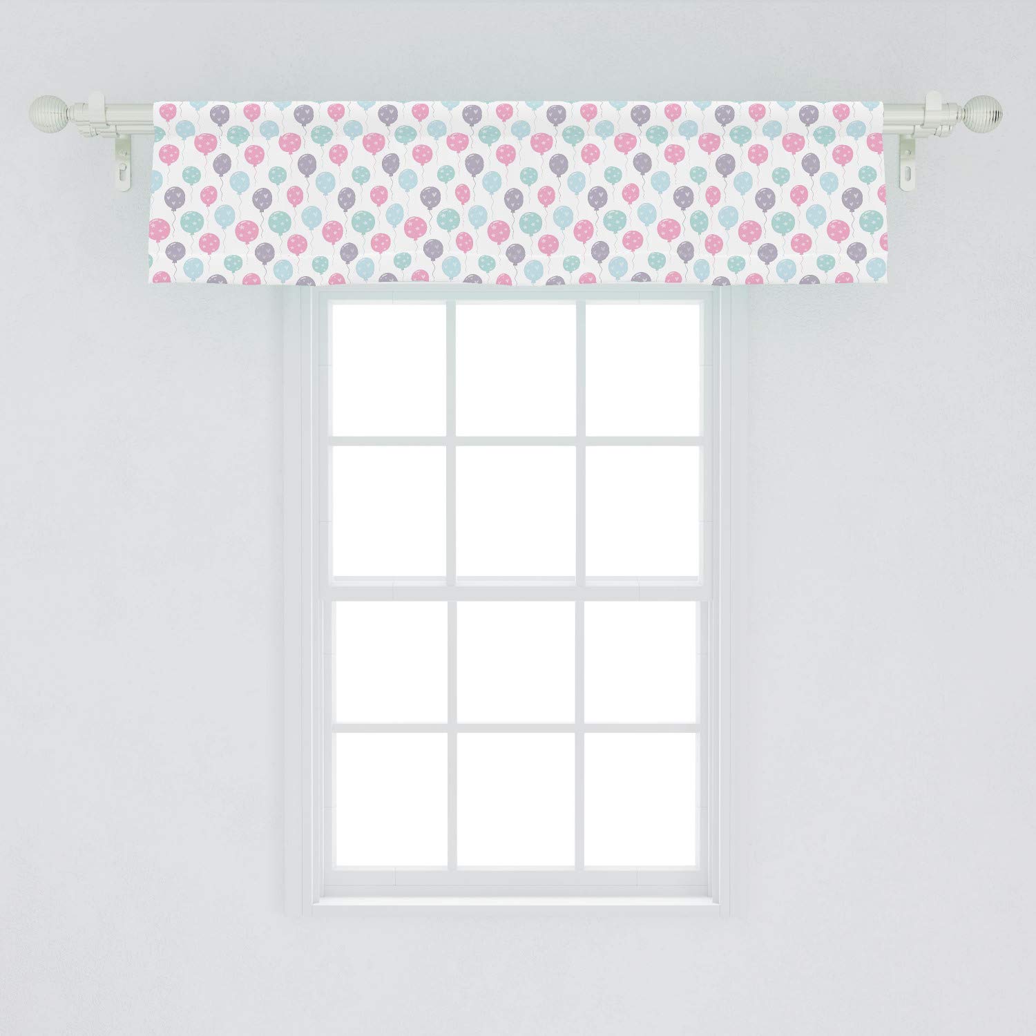 Ambesonne Birthday Party Window Valance - Continuous Balloons with Hearts Design - 54
