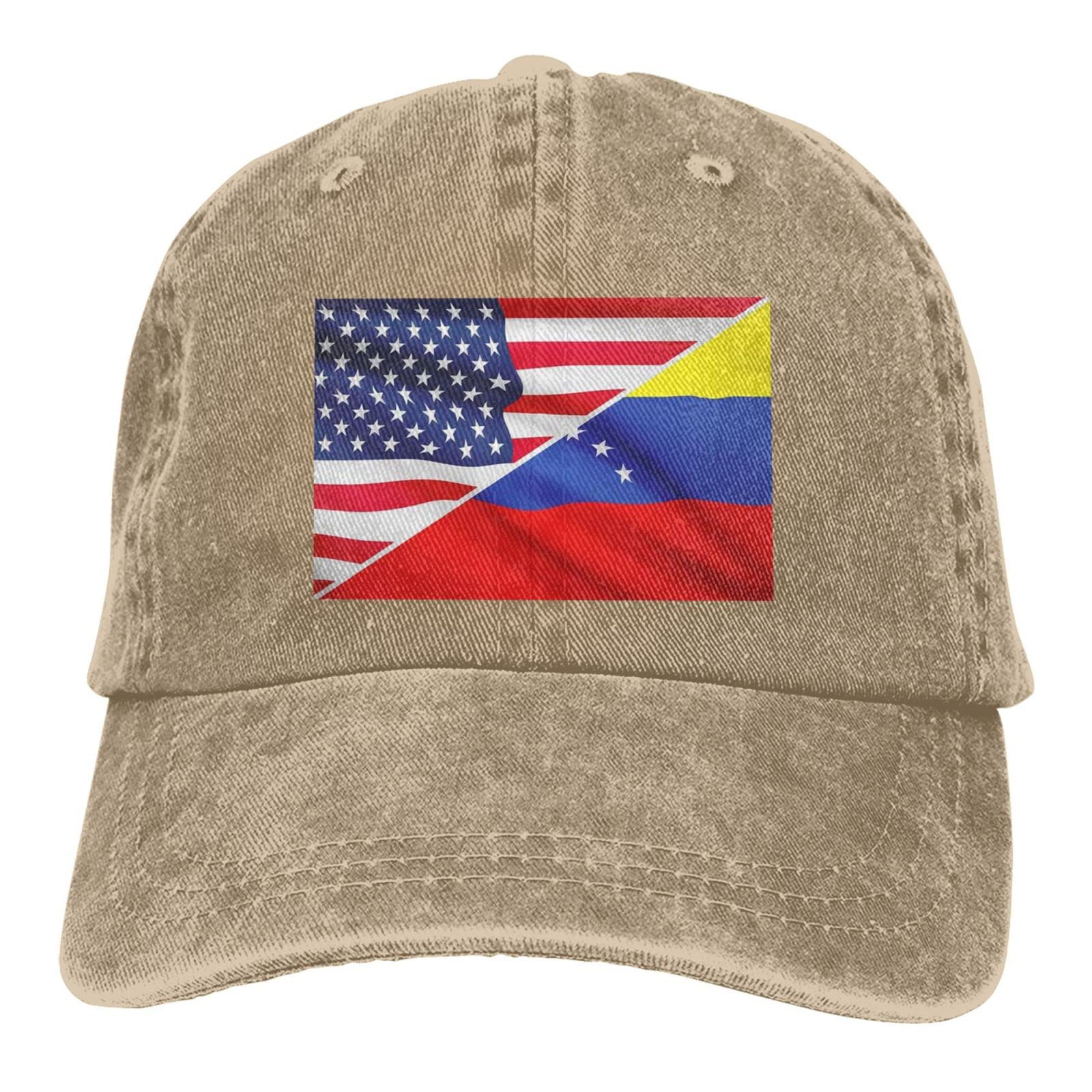 American Flag & Venezuelan Flag Unisex Baseball Cap - Adjustable Dad Hat for Men & Women - Vintage Washed Cotton Sandwich Style - Perfect for Sports, Outdoor Activities & Patriotic Events