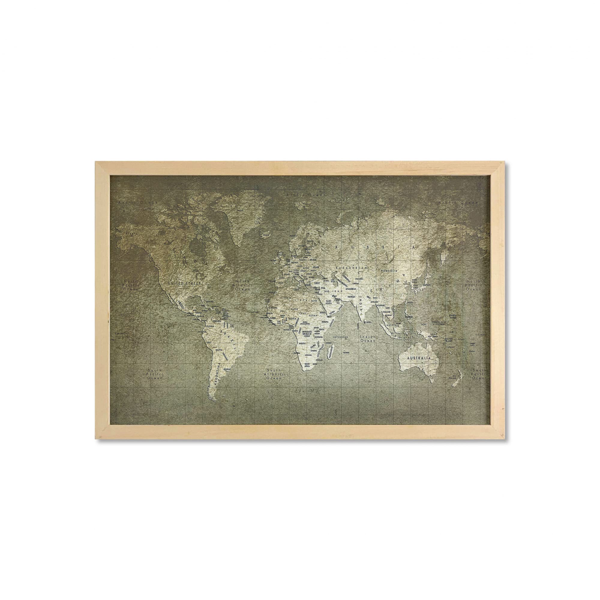 Ambesonne Vintage World Map Wall Art with Frame - Old Antique Atlas Print Fabric Poster 35