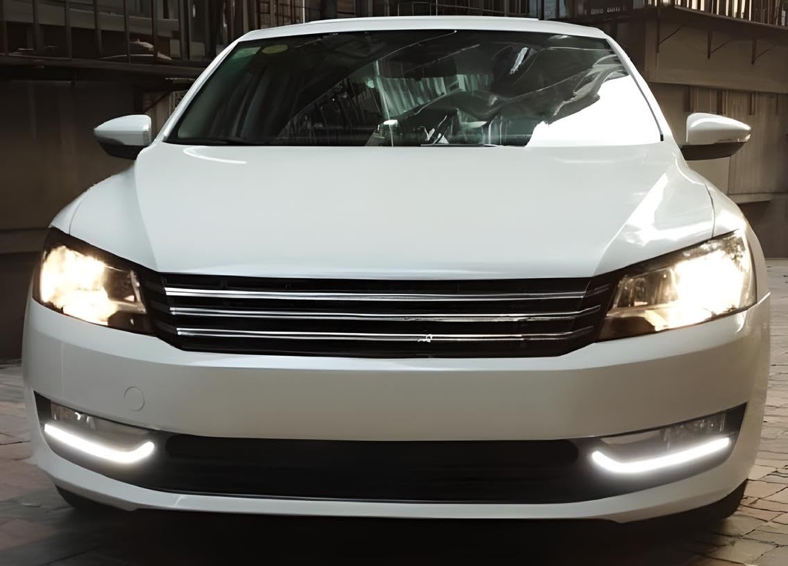 iJDMTOY Switchback LED Daytime Running Lights for 2012-2016 Volkswagen Passat - OEM Fit LED DRL Fog Bezel Assembly with White Daylight & Amber Turn Signals - Perfect for Enhanced Visibility and Style on the Road
