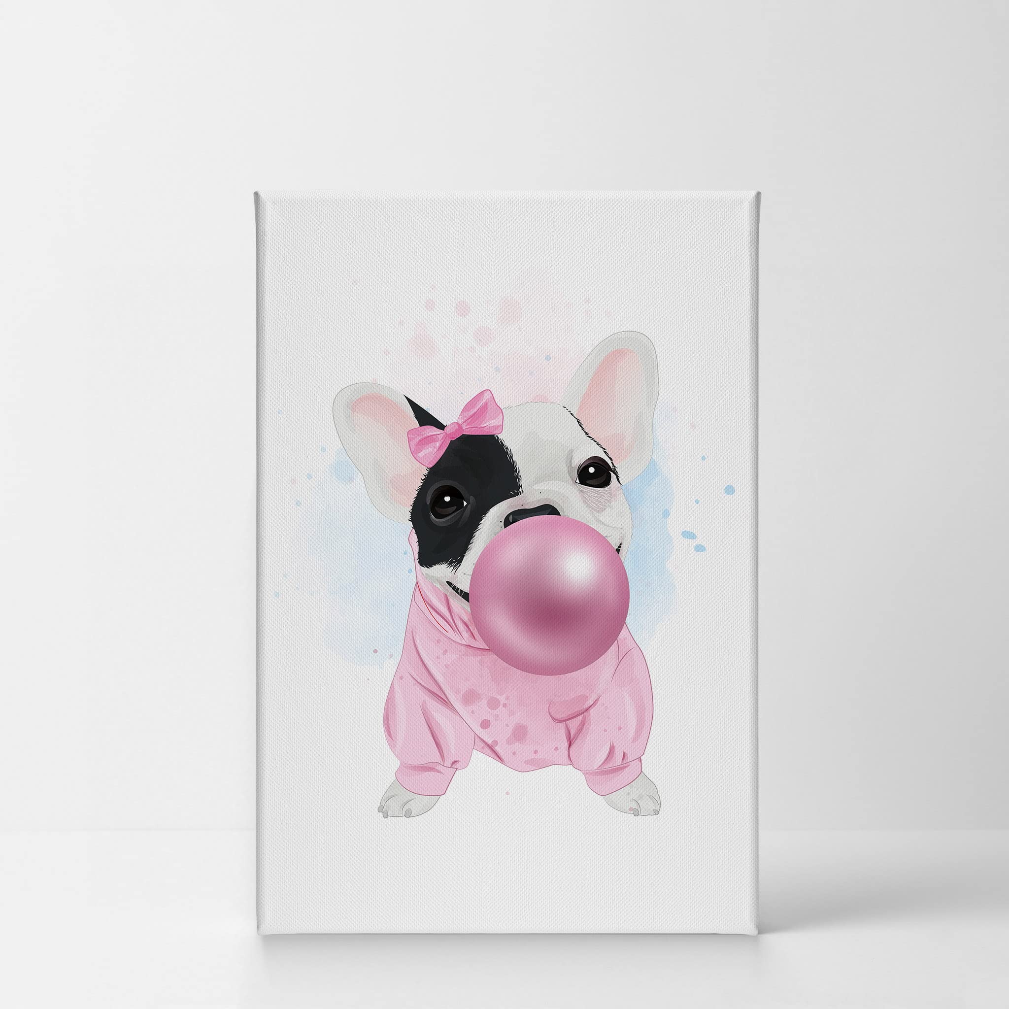 French Bulldog Portrait Sweatshirt & Chewing Gum Canvas Wall Art Print - Pet Lover Gift, Dog Decor for Living Room, Bedroom, Nursery (28x19) - Perfect for Home Decor & Animal Lover Gifts