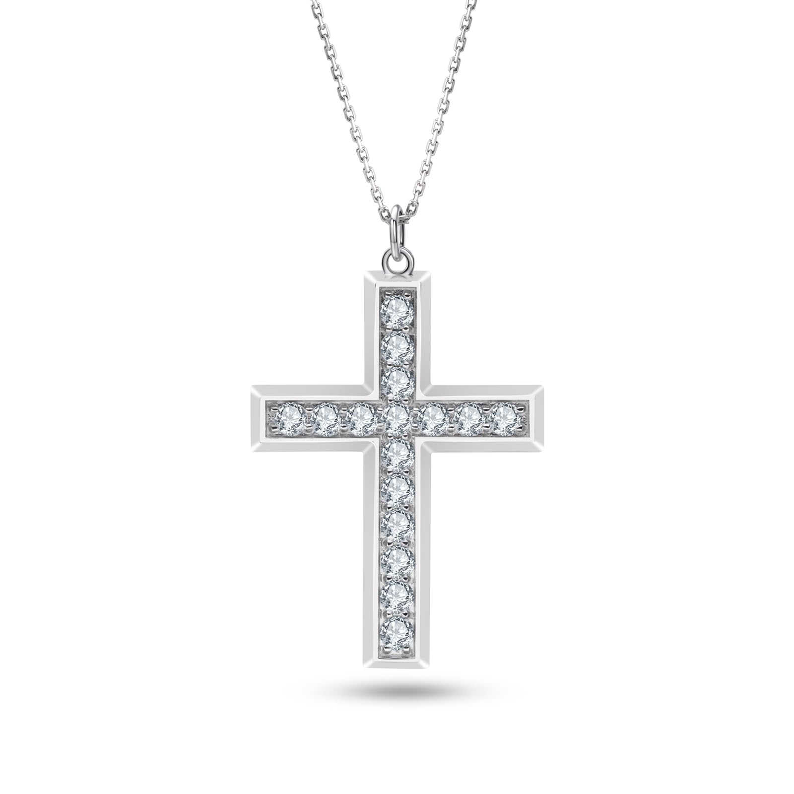 Moissanite Cross Necklace for Women & Men - Sterling Silver Christian Jewelry D Color VVS1 (1.28CTTW/1.8CTTW/3.3CTTW) - Perfect Gift for Baptism, Confirmation & Religious Occasions