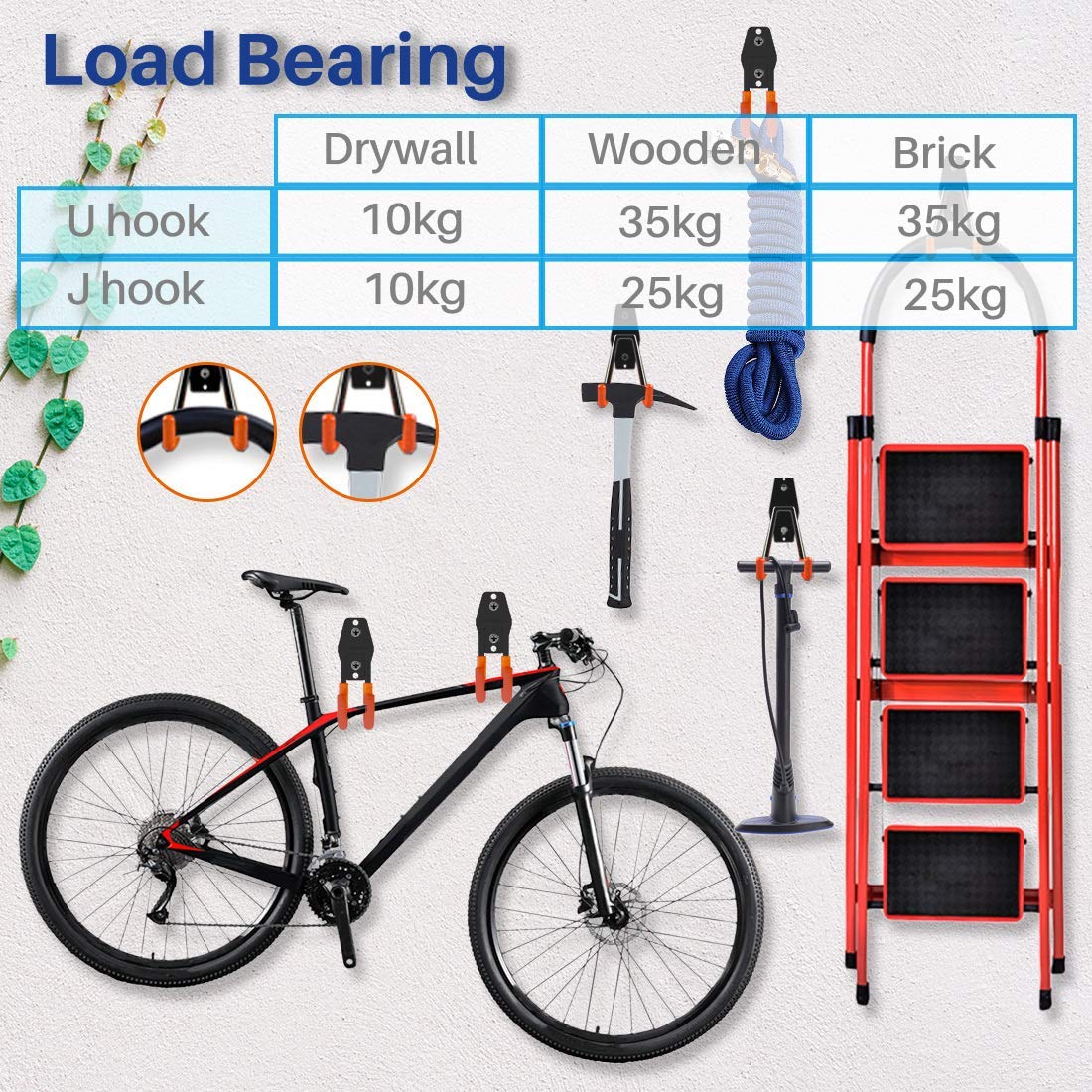 Heavy Duty Garage Hooks 4pcs - Stainless Steel Wall Mount Organizer for Garage Storage & Workshop