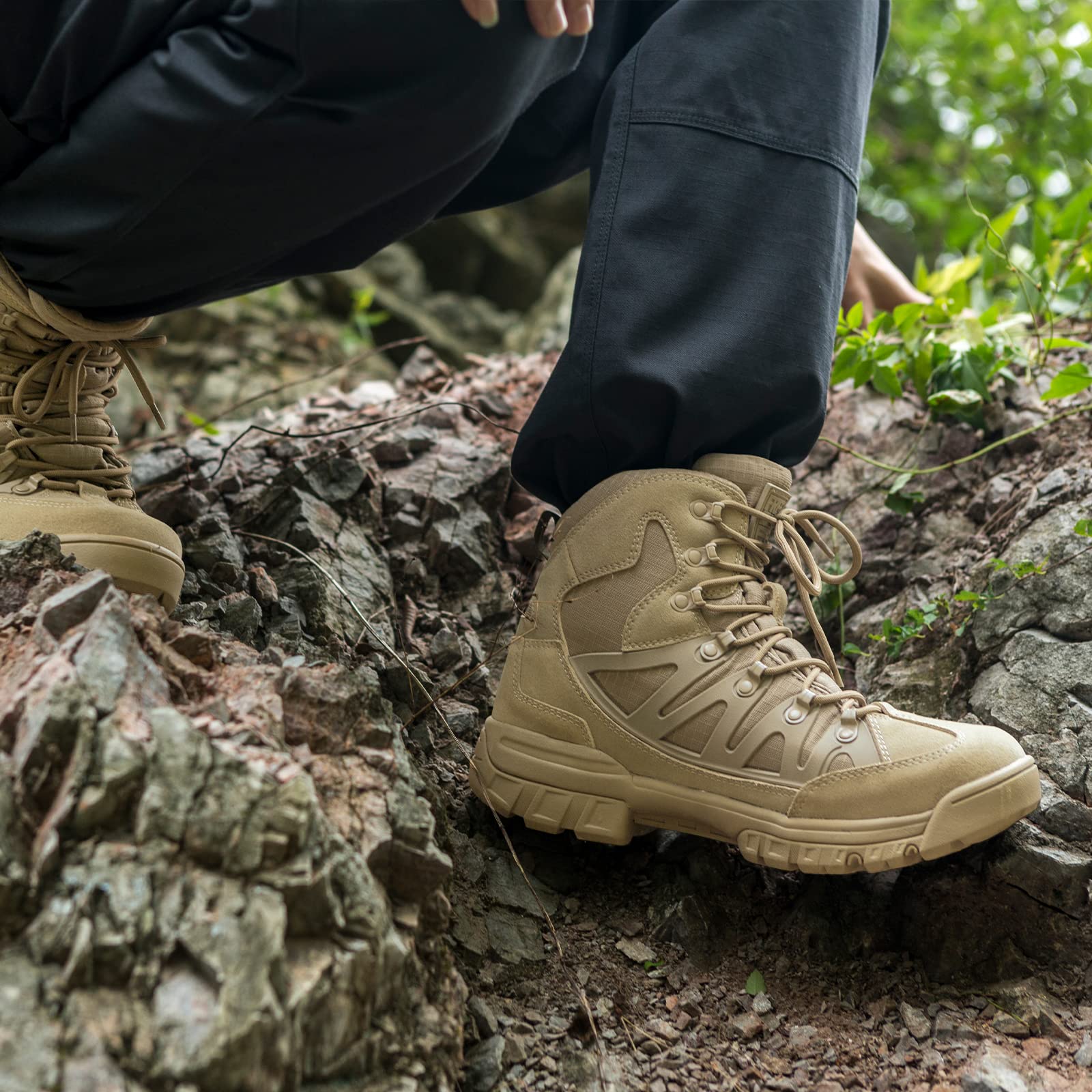 FREE SOLDIER Men's Tactical Waterproof Lightweight Hiking Boots - Military Combat & Work Boots for Outdoor Adventures, Hunting & Construction