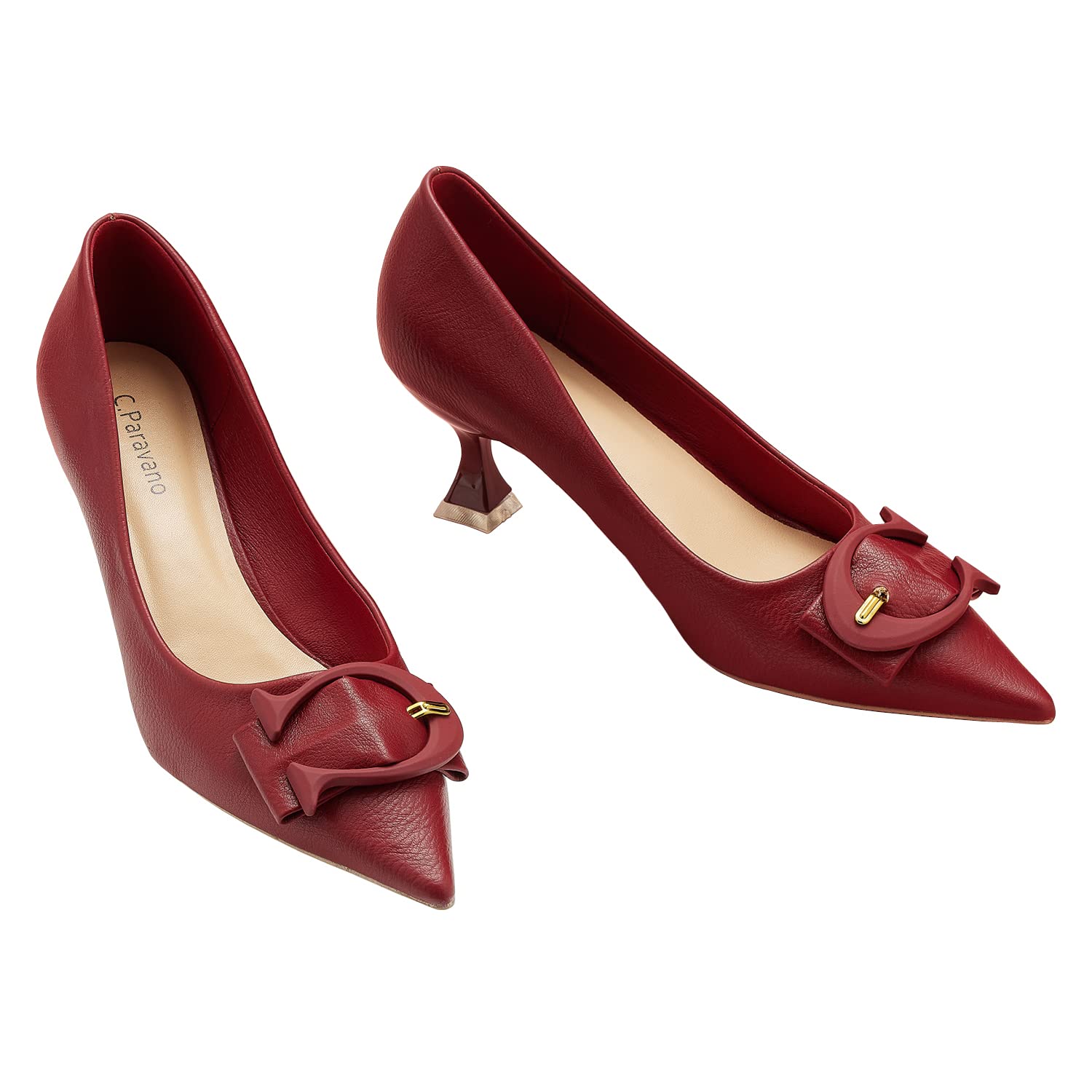 C.Paravano Women's Red Low Heel Pumps - Comfortable Kitten Heels for Work, Party & Wedding (Size 10.5) | Stylish Dress Shoes for Office, Cocktail & Formal Occasions