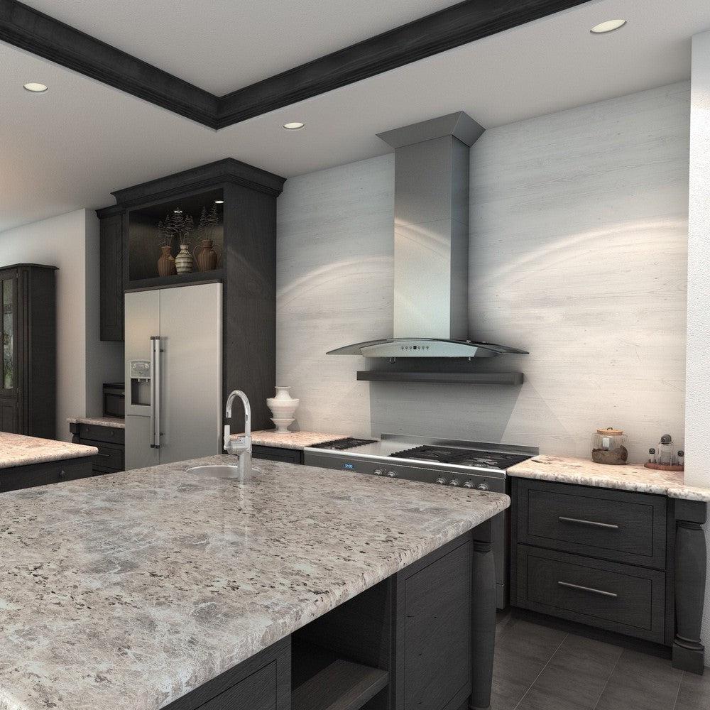 ZLINE Convertible Vent Wall Mount Range Hood - Stainless Steel & Glass Design with Crown Molding (KZCRN) - Perfect for Modern Kitchens & Open Concept Homes