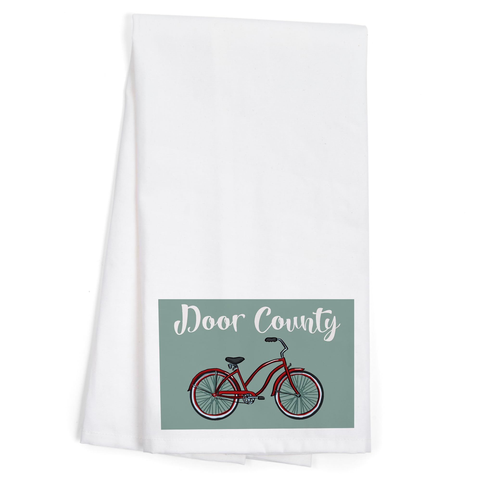 Lantern Press Door County Wisconsin Cruiser Bike Tea Towel - 100% Cotton Decorative Hand Towel for Kitchen, Home Decor & Gifts | Perfect for Dish Drying, Wall Art & Cottage Style Decor