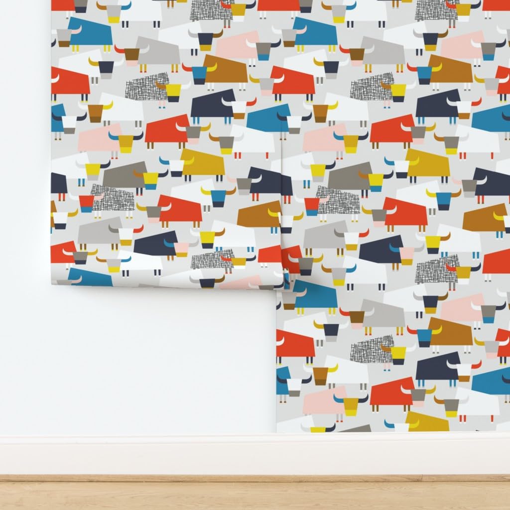 12ft x 2ft Removable Nature Animal Western Wallpaper - Gender Neutral Horns Chinese Zodiac Custom Pre-Pasted Peel & Stick Wallpaper by Spoonflower | Perfect for Nursery, Bedroom, Dorm, and Home Decor